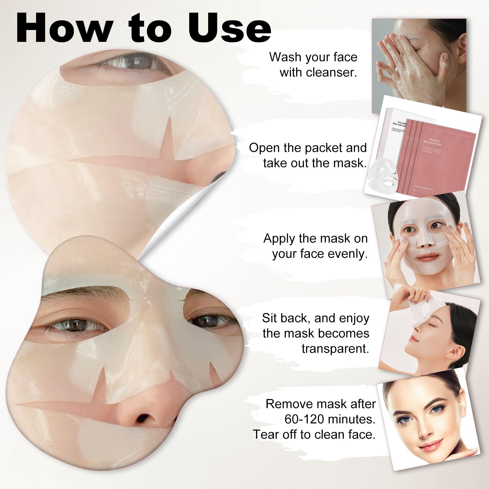 Bio Collagen Face Mask Overnight, Korean Glass Skin Collagen Real Deep Face Masks Skincare, Korean Skincare - Fights Wrinkles, Glow & Rejuvenating Skin, 8 Pack