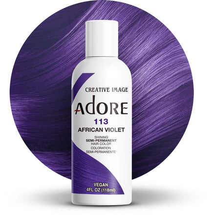 Adore Semi Permanent Hair Color - Vegan and Cruelty-Free Purple Hair Dye - 4 Fl Oz - 113 African Violet (Pack of 1)