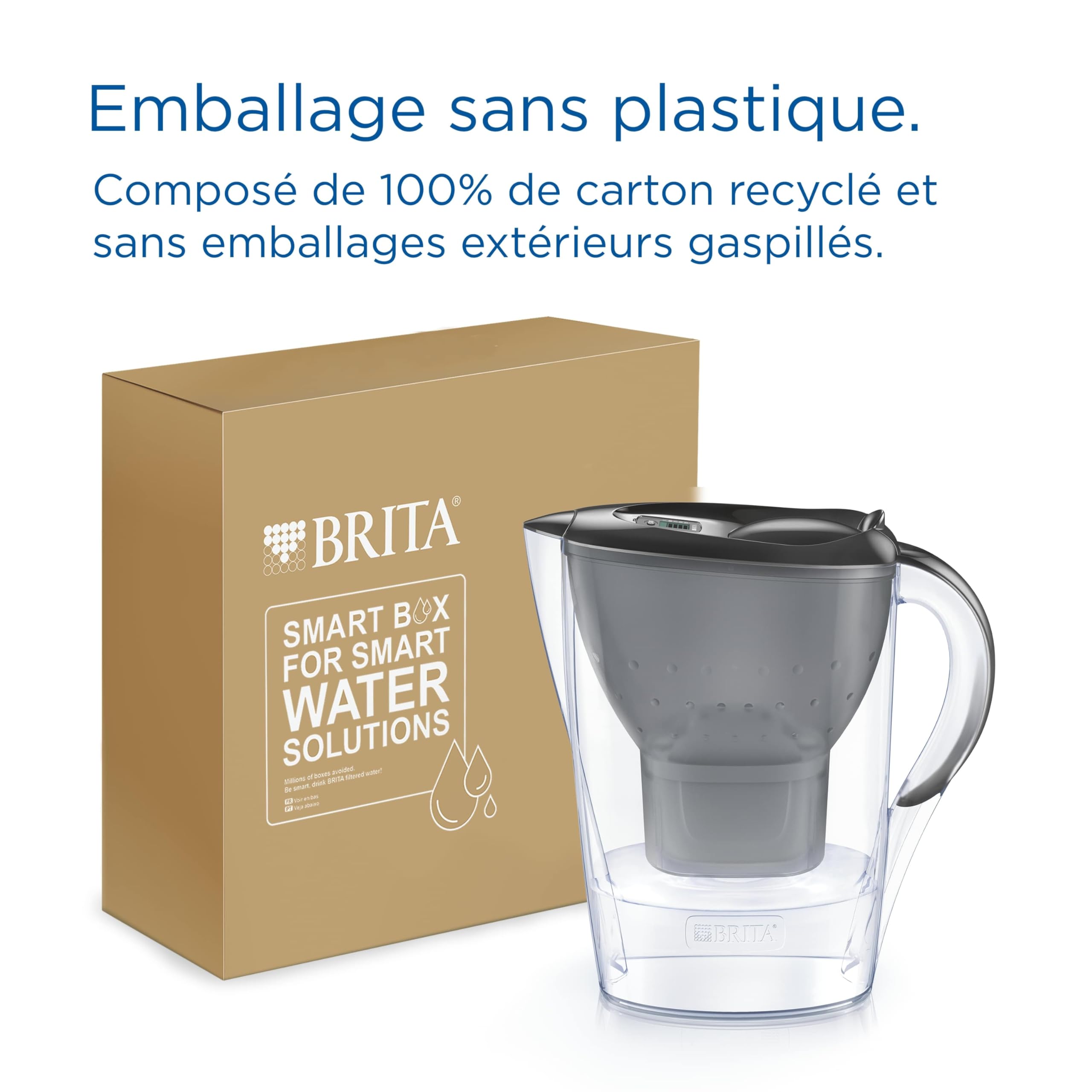 BRITA Jarra filtrante Marella Grafito (2,4L) incluye 3 cartuchos de filtro MAXTRA PRO All-in-1 - Reduce el sarro, el cloro, algunas impurezas y algunos metales
