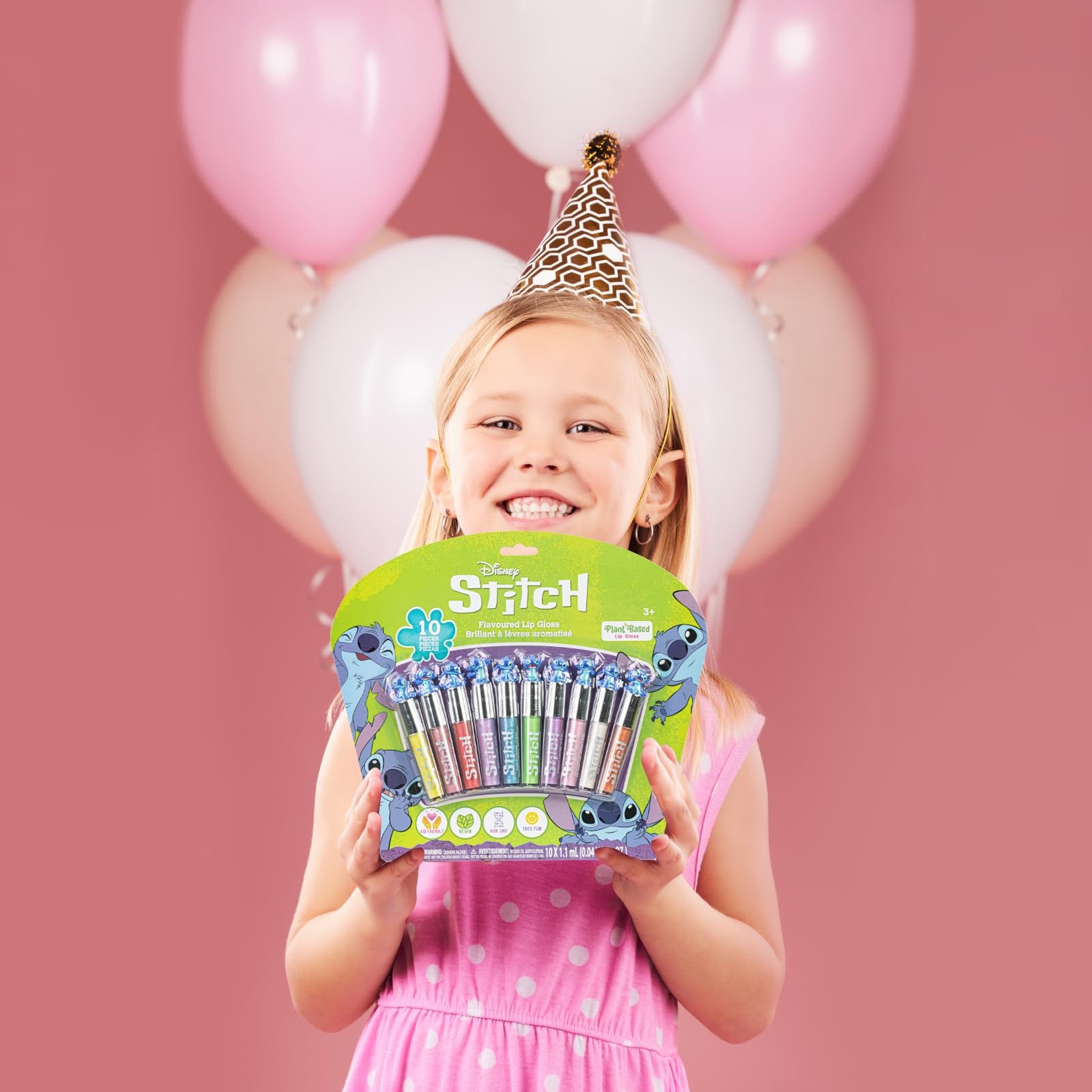 Stitch 10 Piece Plant Based Lip Gloss, Girls Party Favours, First Makeup Set for Girl, Perfect for Parties, Sleepovers and Birthday Gifts, Ages 3+, by Townley Girl
