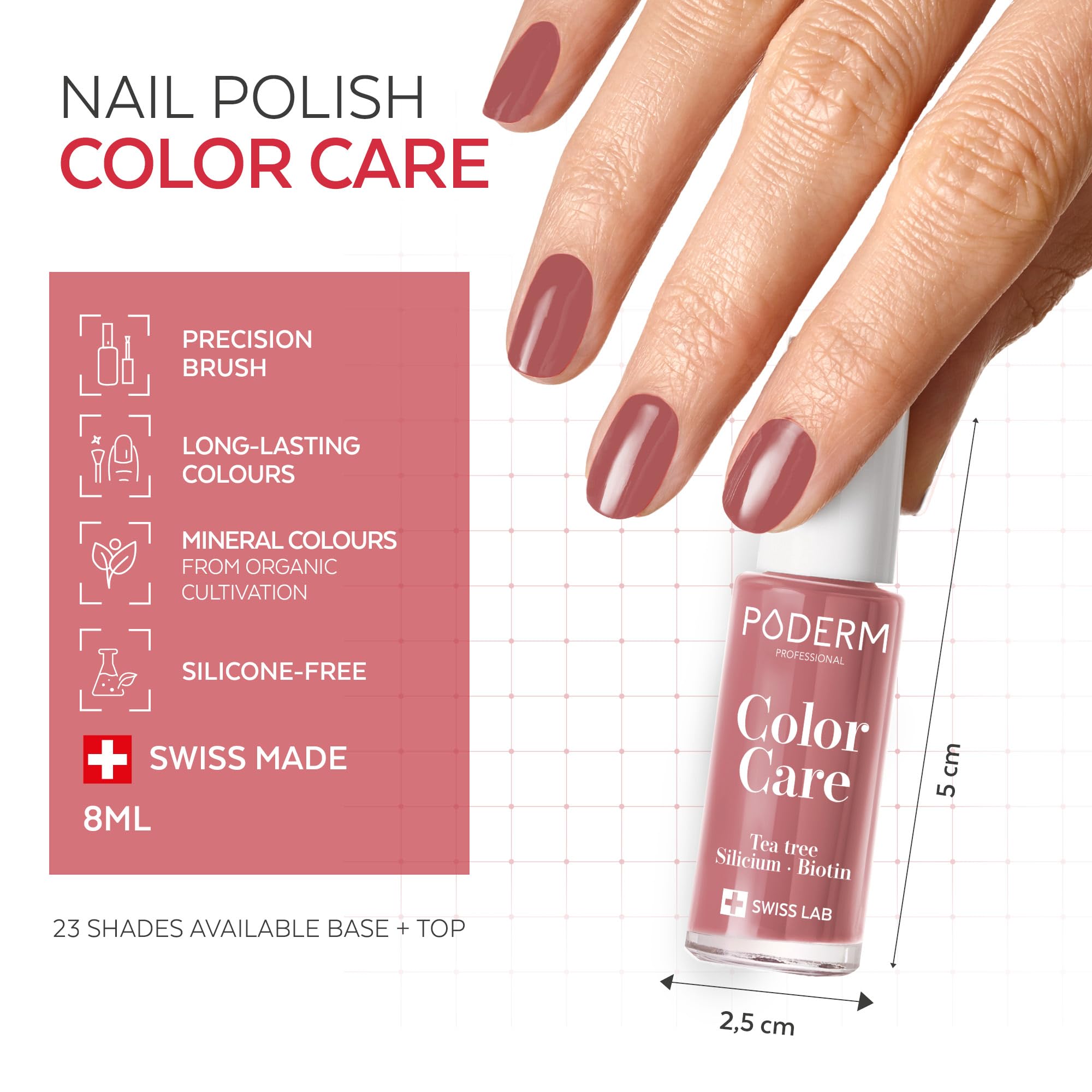 PODERM Swiss-Made Antifungal Nail Polish β Rosewood | Breathable Treatment with Tea Tree, Silicon & Biotin | Strengthens, Repairs & Conceals Yellow, Brittle & Damaged Nails | Podiatrist-Developed