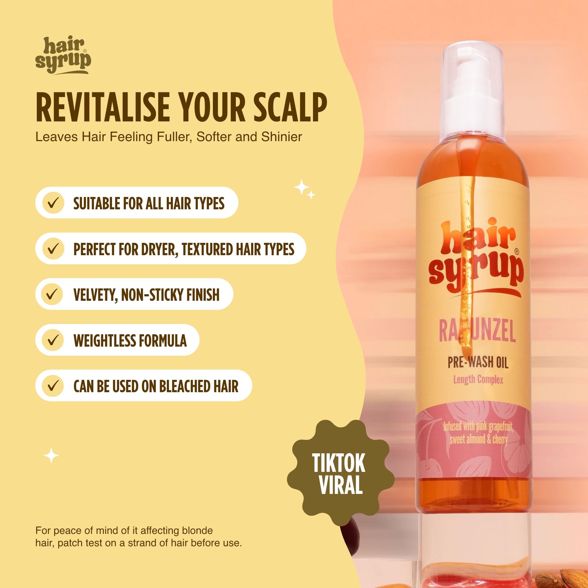 Hair Syrup | Rapunzel Pre-Wash Hair Oil | Infused with Pink Grapefruit, Sweet Almond & Cherry | Revitalise Your Scalp & Mind | Vegan | 100% Natural | 300ml Pump Bottle Applicator