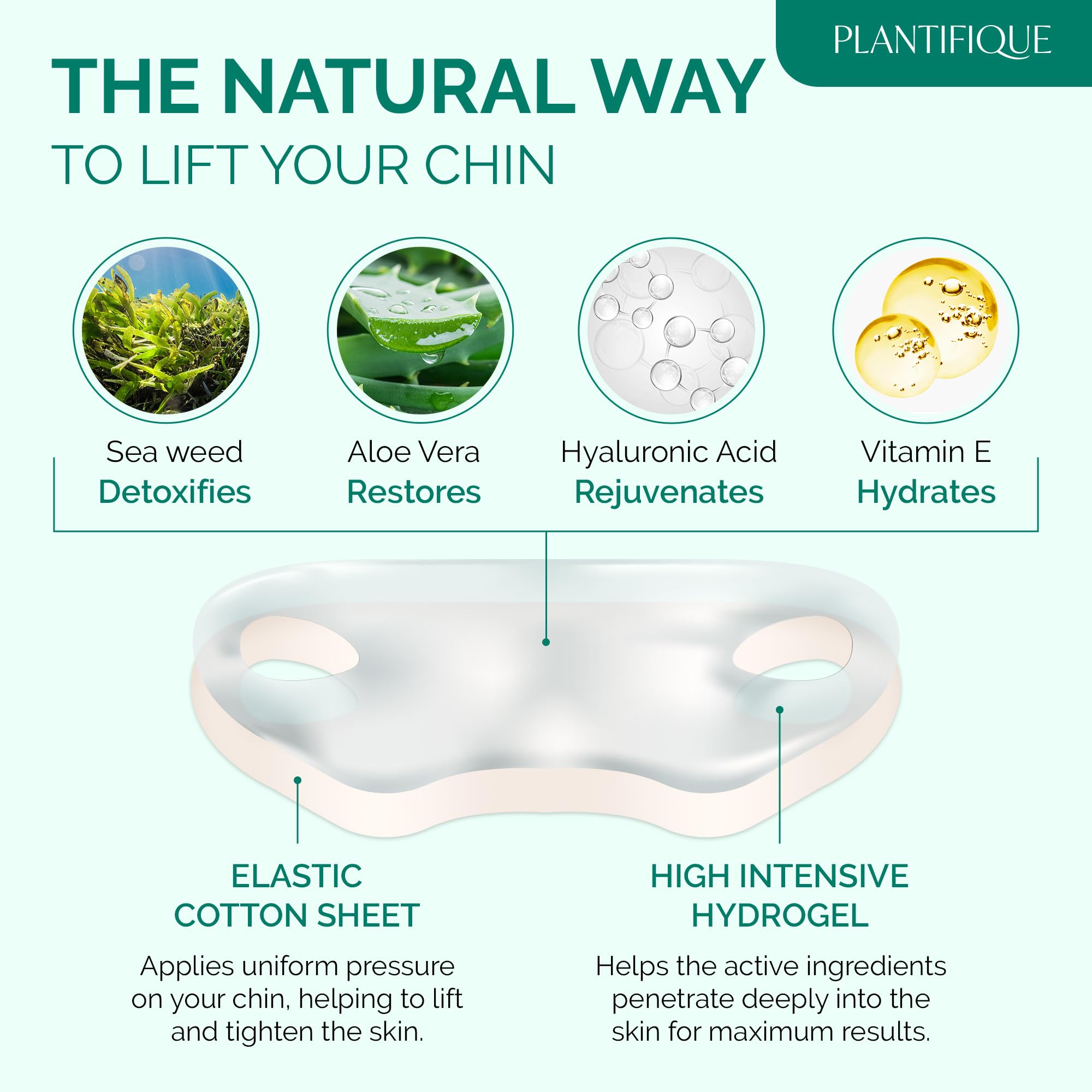 Plantifique Collagen Face Mask V-Line 10 Pcs for Skin Firming & Tightening, Double Chin & Jawline Lifting