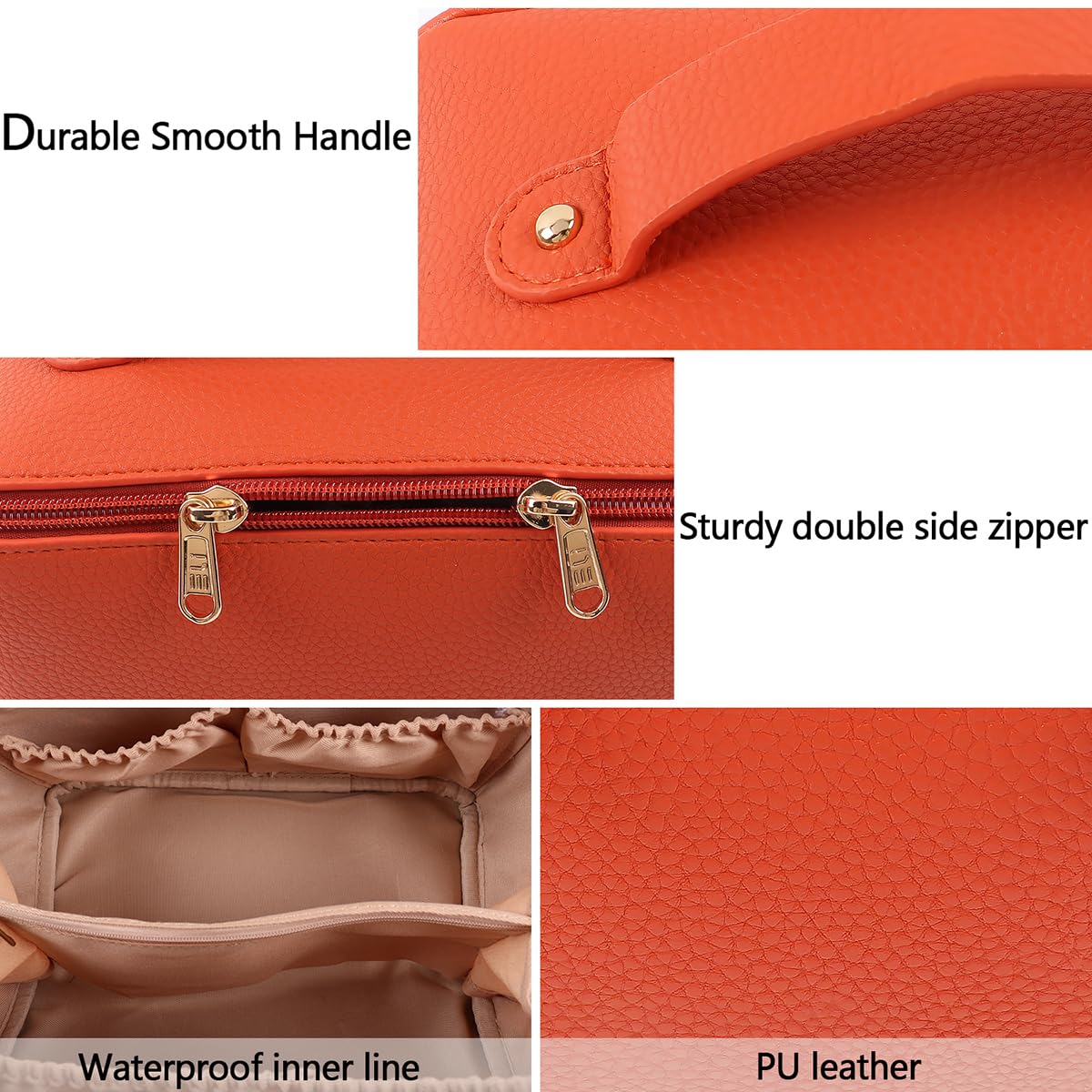 MAMUNU Large Capacity Cosmetic Bag Travel Cosmetic Storage Bag with Handle Portable Zipper Cosmetic Bag Toiletry Bag Makeup Bag Large with Compartments for Women Girls (Orange)