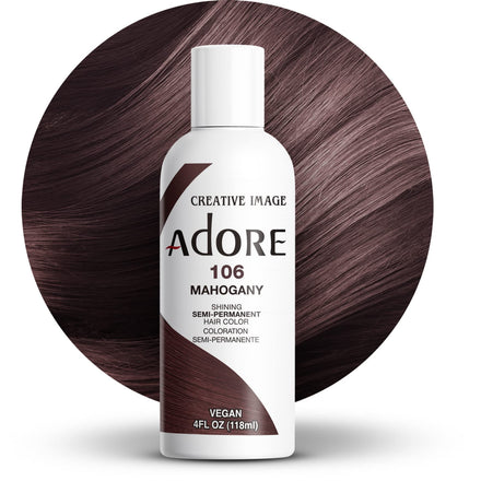Adore Semi Permanent Hair Color - Vegan and Cruelty-Free Purple Hair Dye - 4 Fl Oz - 106 Mahogany (Pack of 1)