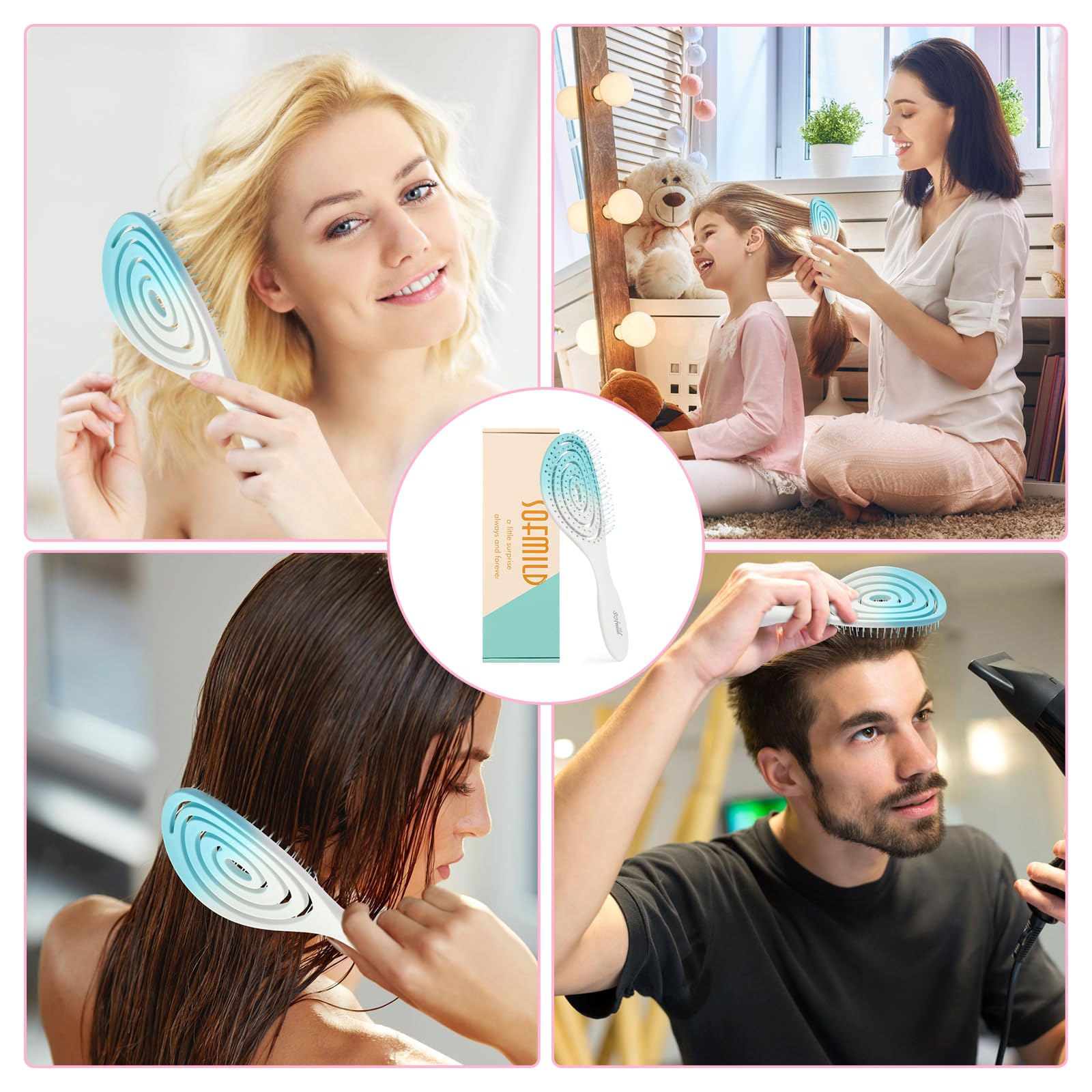 Hair Brush, 2 Pcs Detangling Brush 100% Bio-Friendly Detangler Brush with Soft Bristles for Straight, Curly, Women, Men, Kids Wet and Dry Hair, Glide Through Tangles Knots with Ease