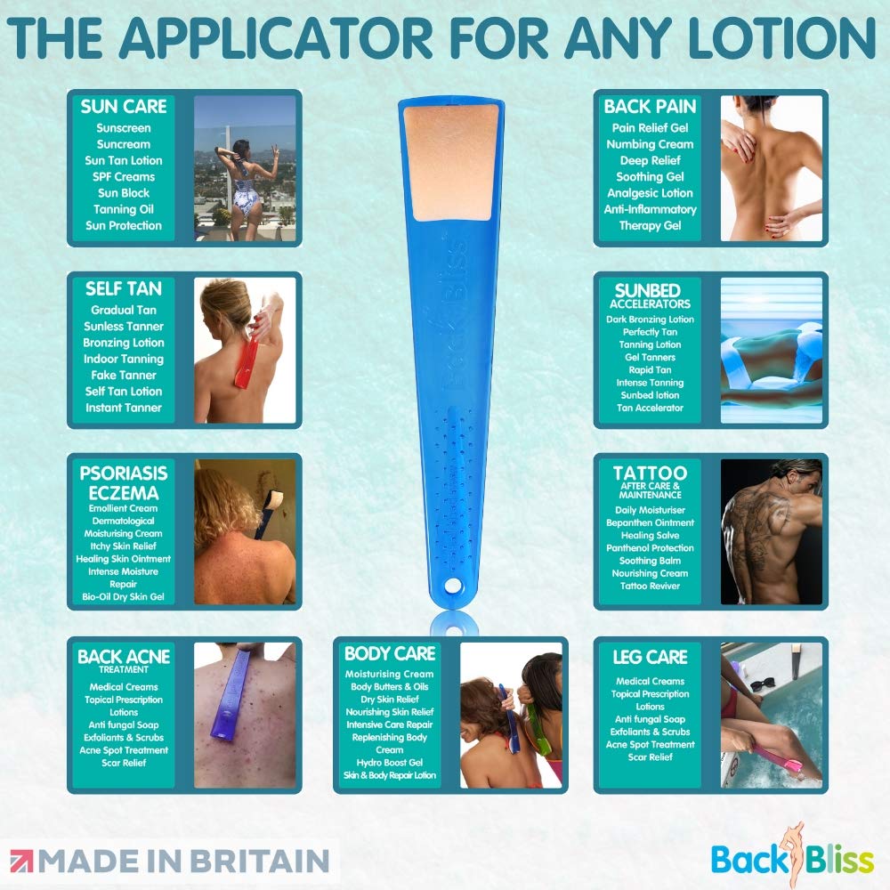 BackBliss Easy Reach Back Lotion Applicator for Men and Women - Made in Britain Blue
