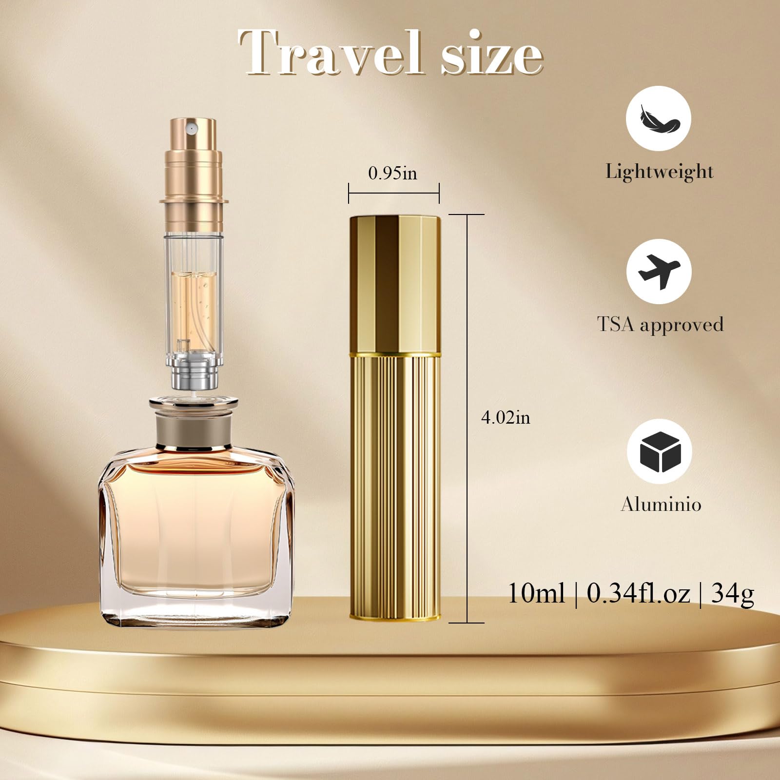 JOOMOKO Perfume Atomiser, Perfume Travel Bottle, 10ML Atomiser Spray Bottle, Refillable & Travel Size Perfume Spray Bottle Easy to Refill Cologne Dispenser for Women and Men(Gold&Black)