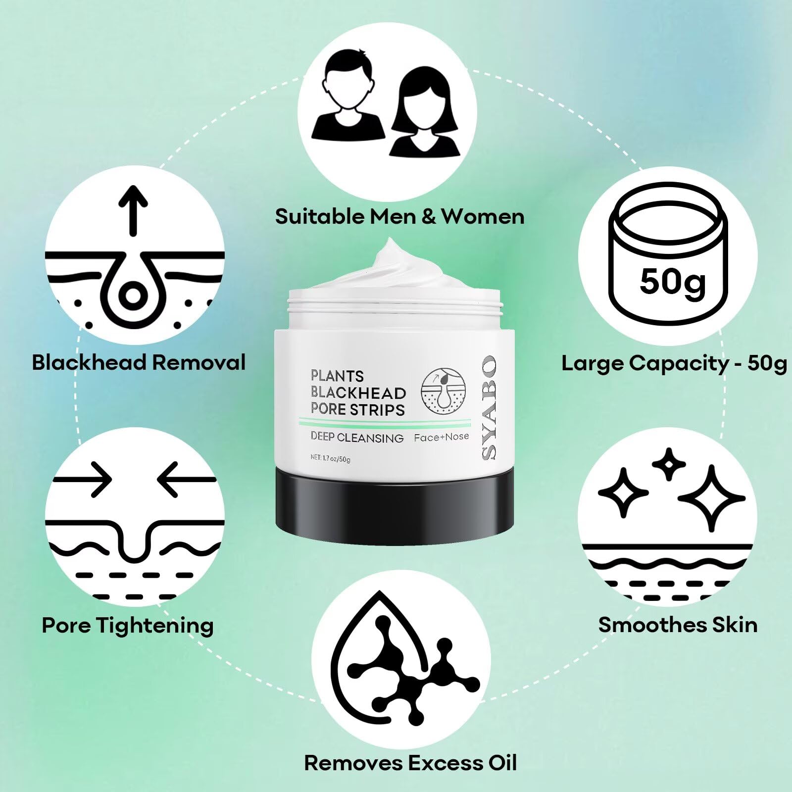 Blackhead Remover Peel Off Mask for Nose & Face - Blackhead Removal Deep Cleansing Kit with 100pcs Strips, 1.7oz