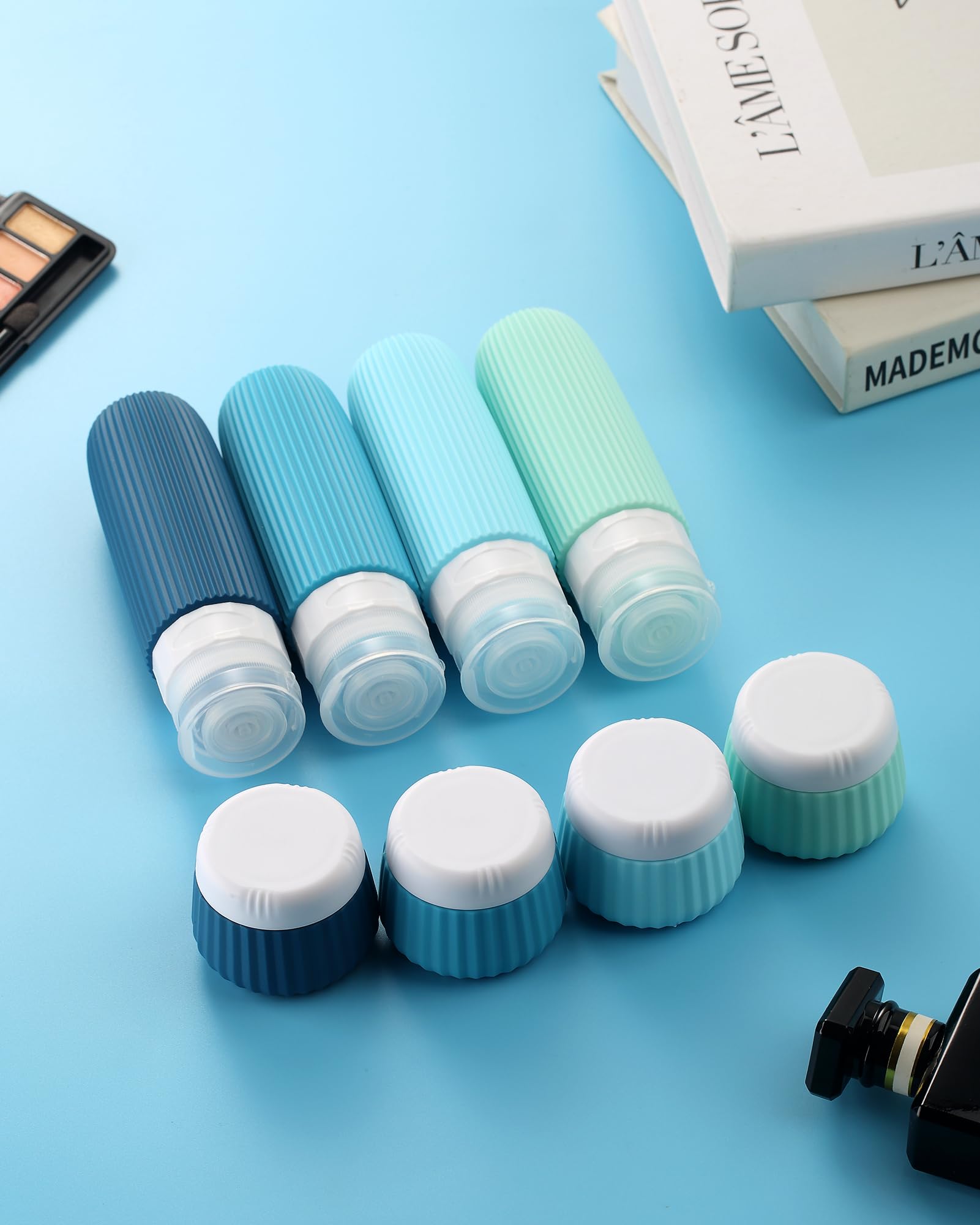 Gemice Travel Bottles for Toiletries 8 pcs Tsa Approved Travel Size Toiletries 90ml Travel Containers for Toiletries Silicone Cream Jars with Clear Bag Leak Proof Silicone Squeezable Travel Essentials