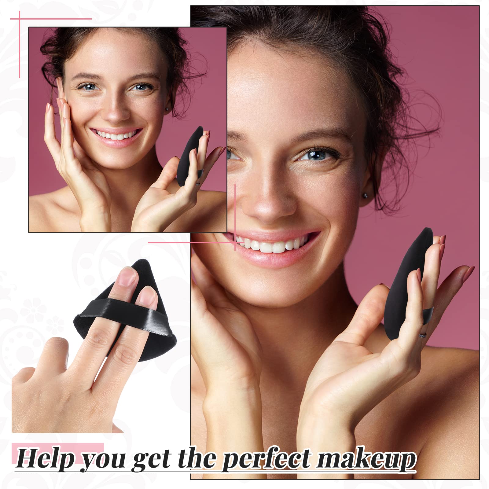 Patelai 2 Pcs Powder Puff Makeup Puff Triangle Soft Sponge Reusable Triangle Sponges with Strap for Loose Powder Cosmetic Foundation Wet Dry Makeup(Black)