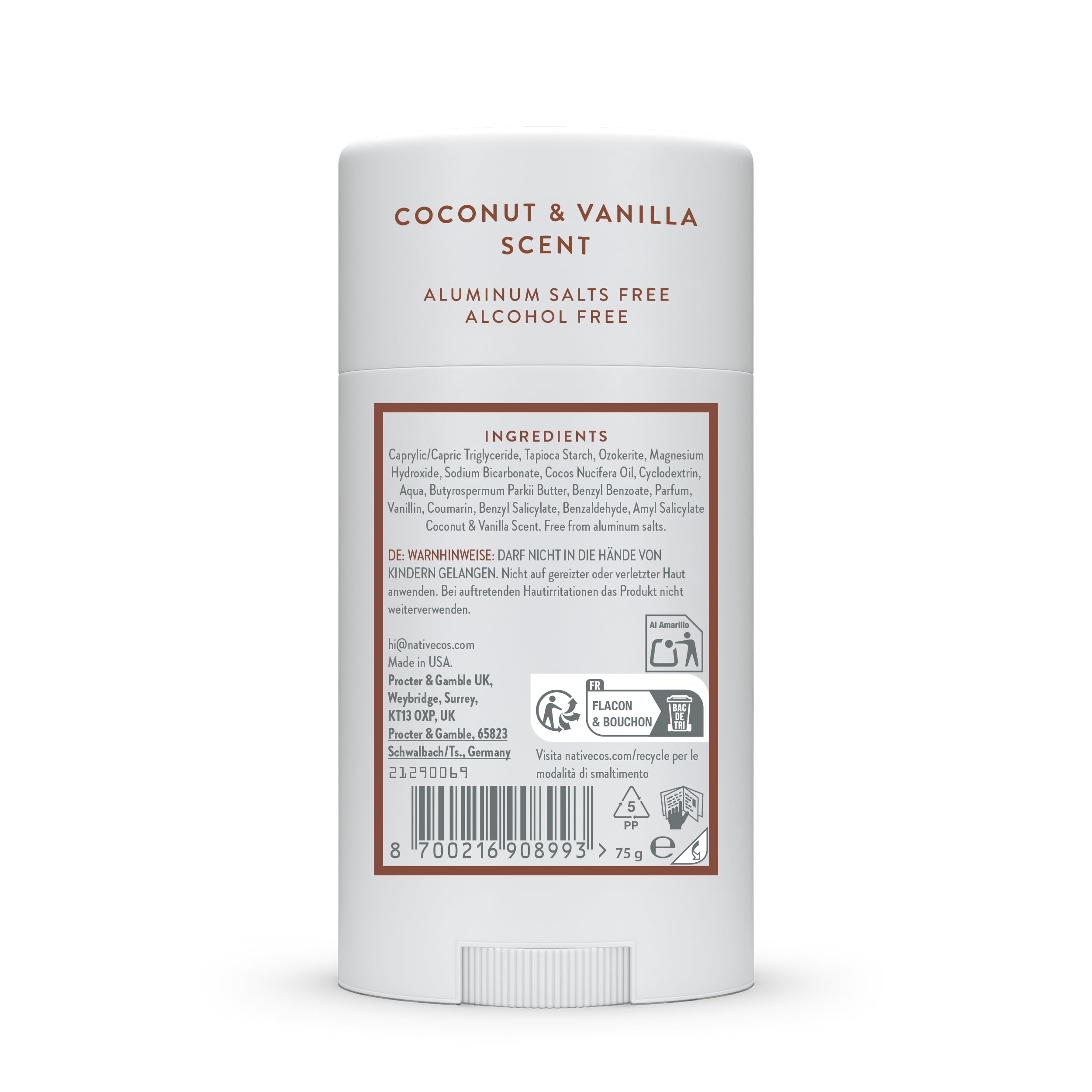 Native Deodorant Womens & Men – Alcohol & Aluminium Free - Coconut & Vanilla Scent - Naturally Derived with Shea Butter, Coconut Oil & Baking Soda - 72 Hour Odor Control (3 Pack, 75ml Each)