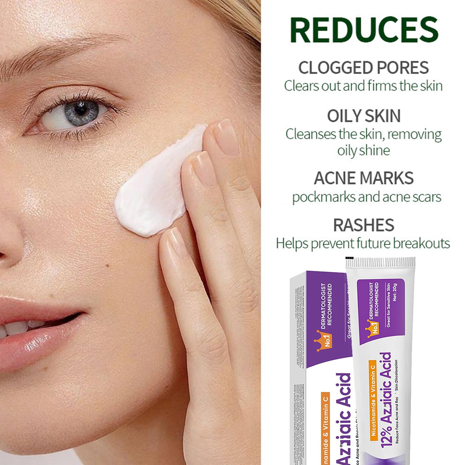 (2PCS) Acid Face Cream, Acid 12% Facial Serum Cream, Niacinamide & Vitamin C for Redness Face, Dark Spot, Rosacea,Acne,Face Skin Care Beauty Products,Skincare for All Skin Types 20G (2)