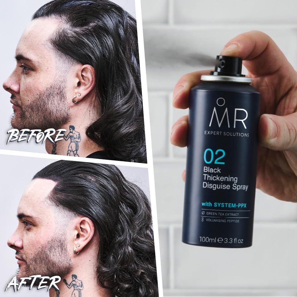 MR Dark Brown Thickening Disguise Spray for Men, Conceals Bald Patches and Thinning Hair + Protect Appearance of Thicker Hair with System PPX & Green Tea Extract, 100ml