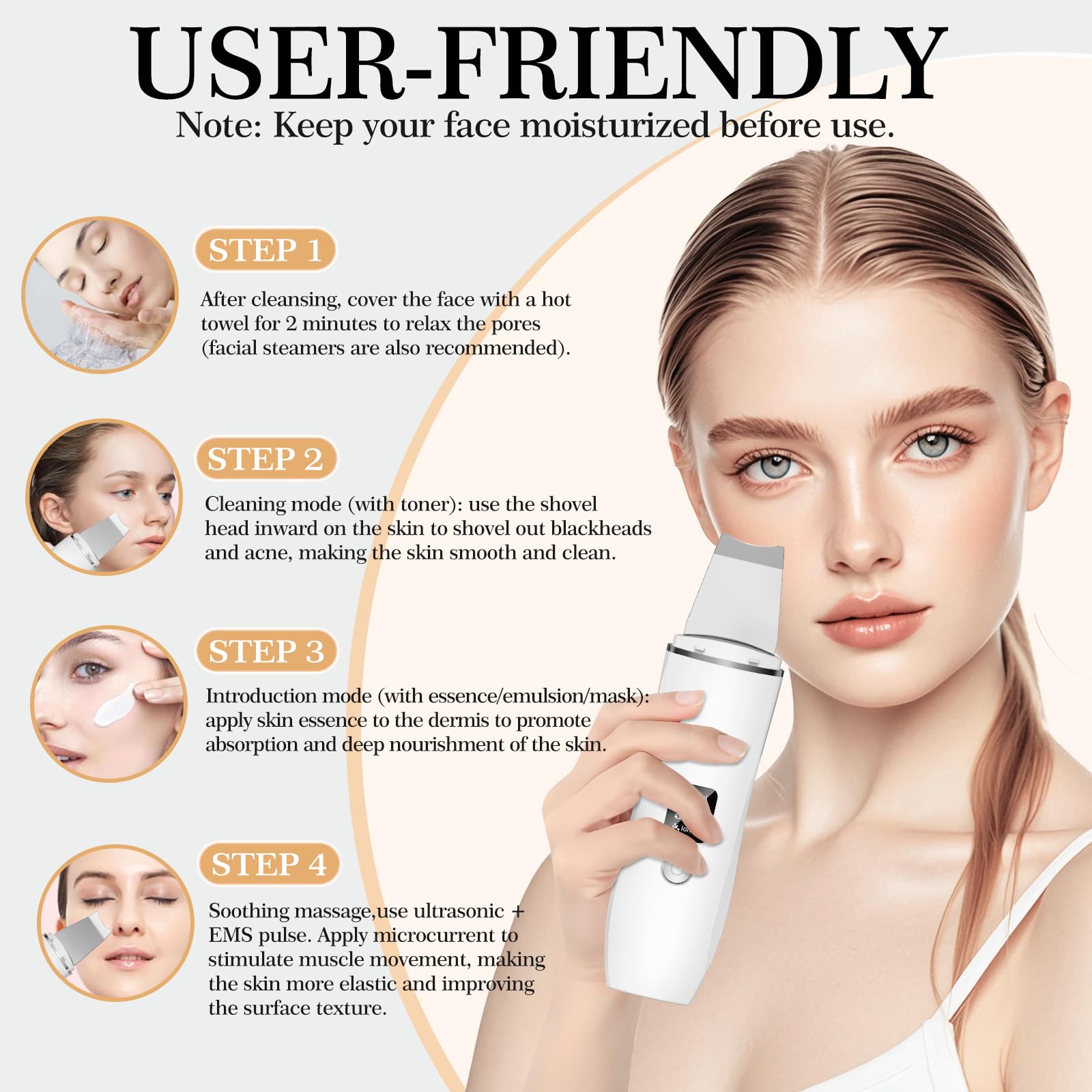 Face Scrubber Ultrasonic Skin Scrubber Blackhead Remover Tool Pore Remover Facial Skin Scrubber Electric for Deep Cleansing 4 Modes Blackhead Remover Rechargeable Include 2 Silicone Covers