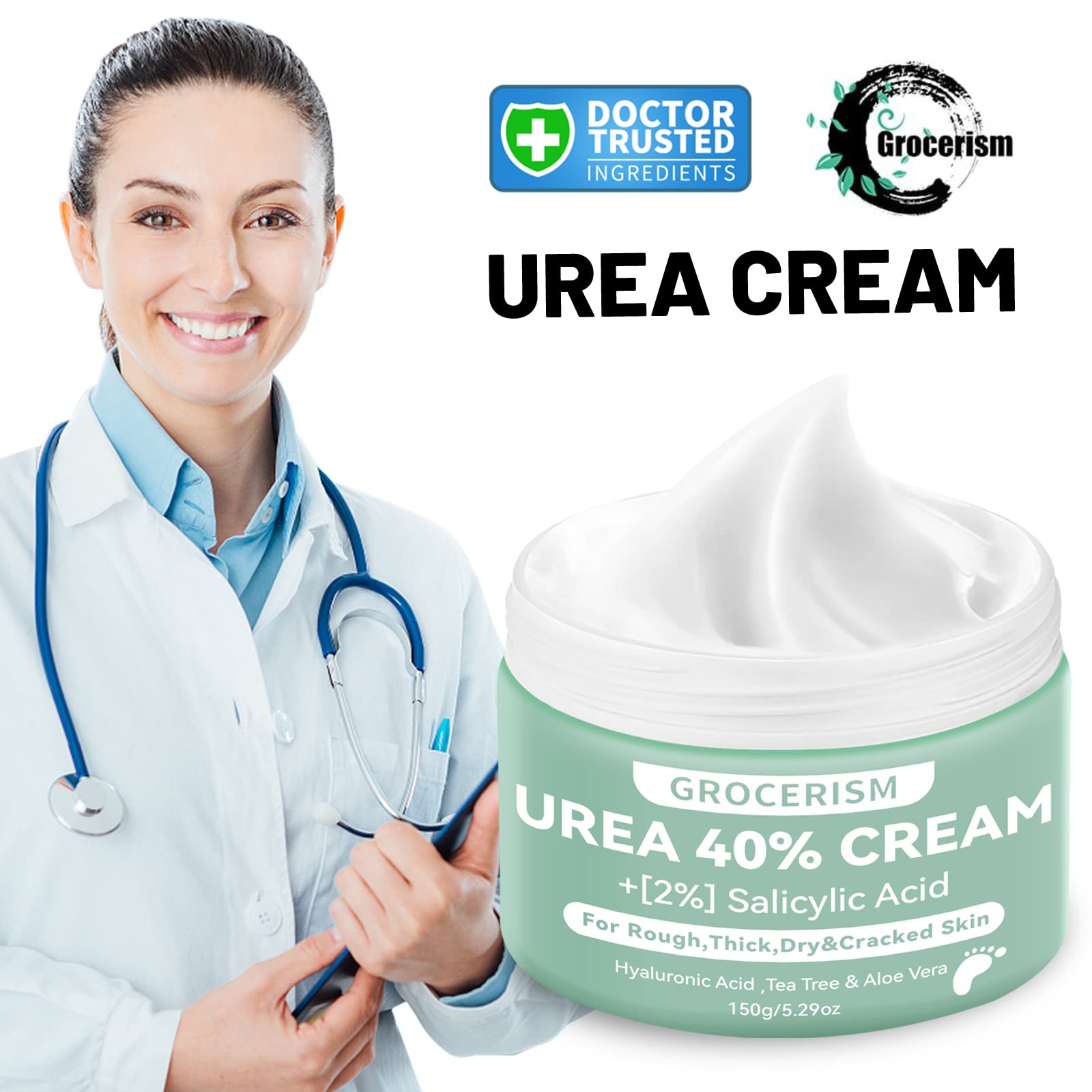 2 Packs Urea Foot Cream 40 Percent Plus 2% Salicylic Acid 150g ||Foot Cream with Urea with Hyaluronic Acid, Tea Tree & Aloe Vera for Deep Moisturizing, Callus Soften