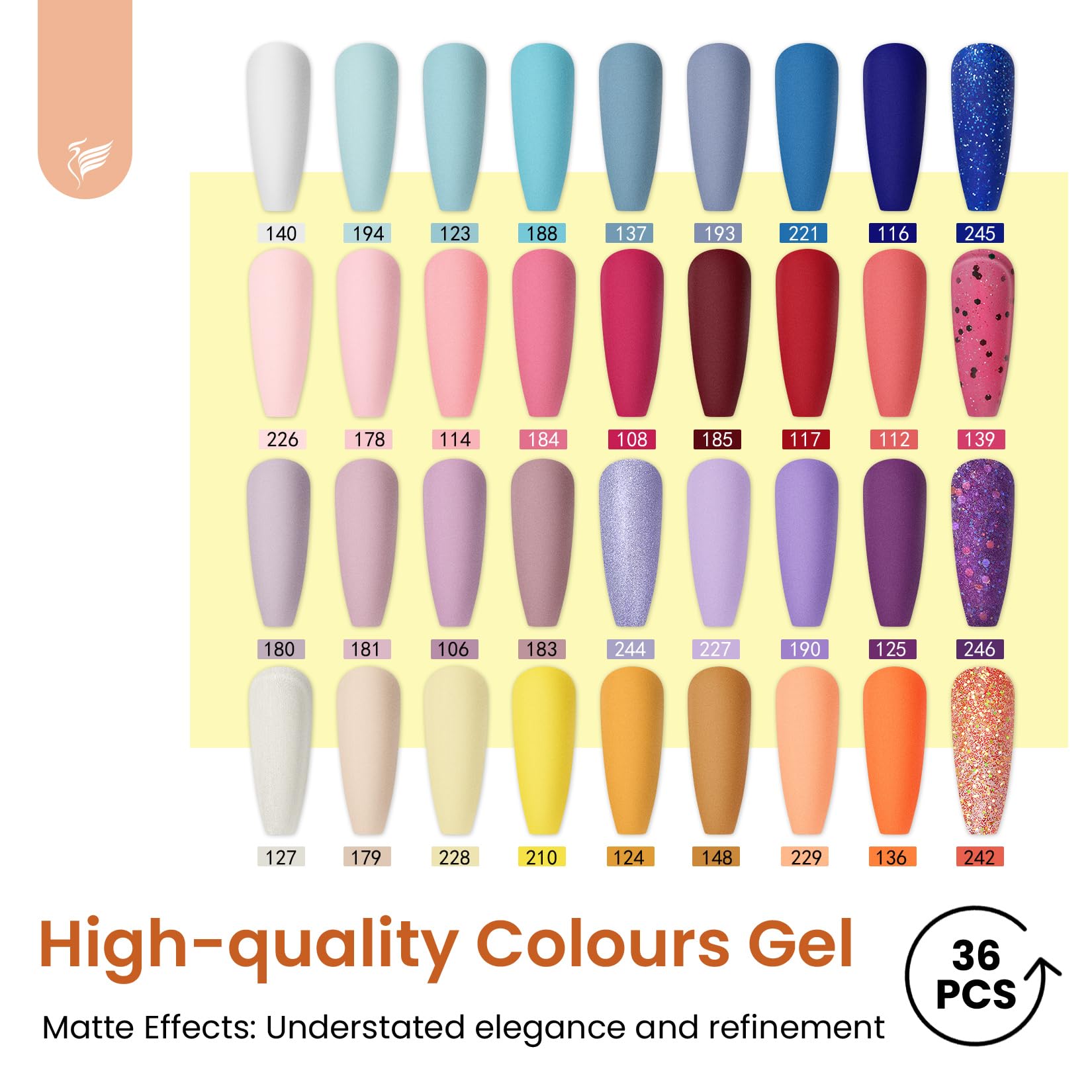 Gel Nail Polish Set, Phoenixy 36 Colours 72 Effects U V Gel Nail Polish with Glossy Matte Base Top Coat, Red Blue Purple Orange Soak Off Nail Kit Gift for Women