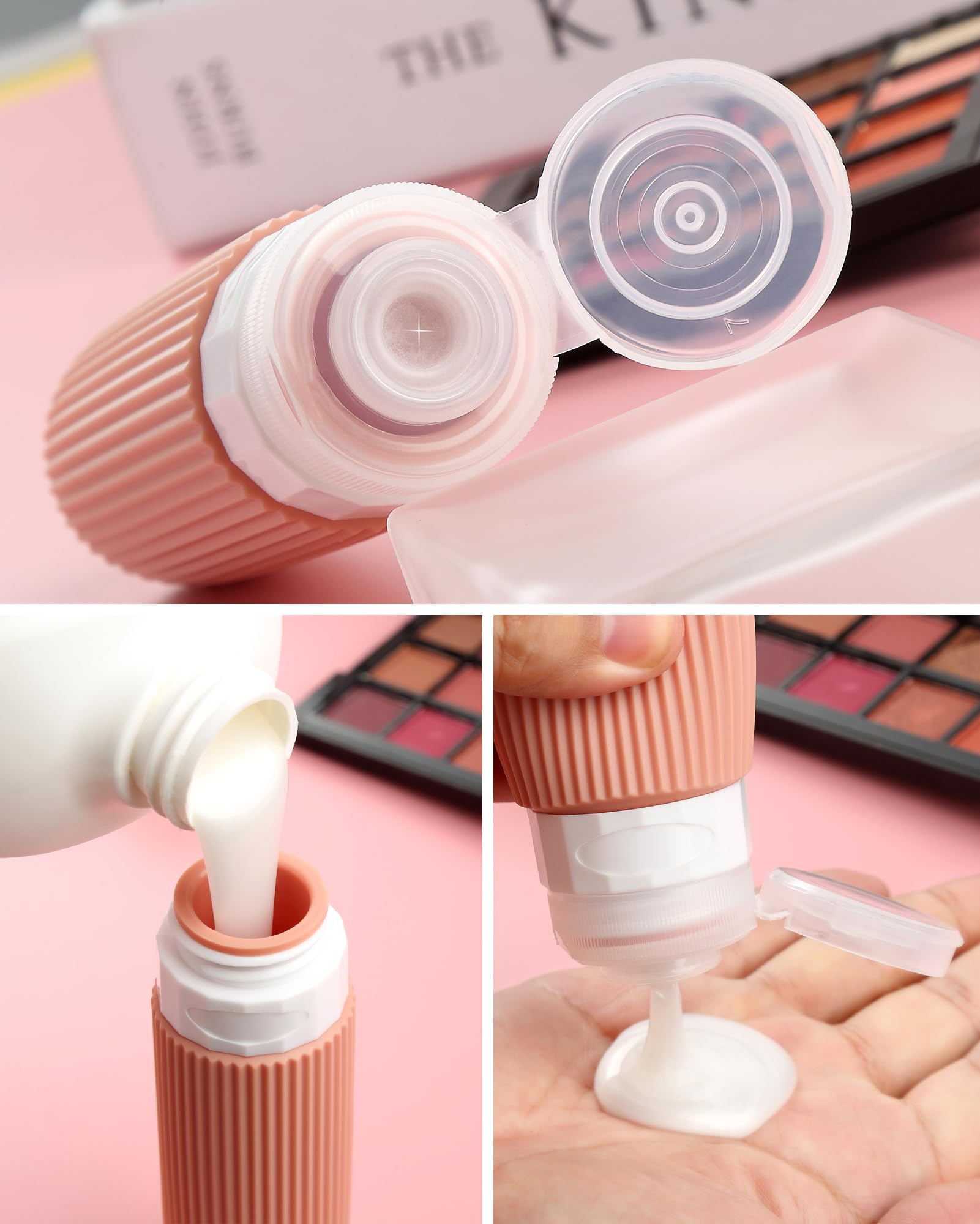 Gemice Travel Bottles for Toiletries 8 pcs Tsa Approved TravelSize Toiletries 90ml Travel Containers for Toiletries BPA free Silicone Cream Jars Leak Proof Silicone Squeezable Travel Essentials