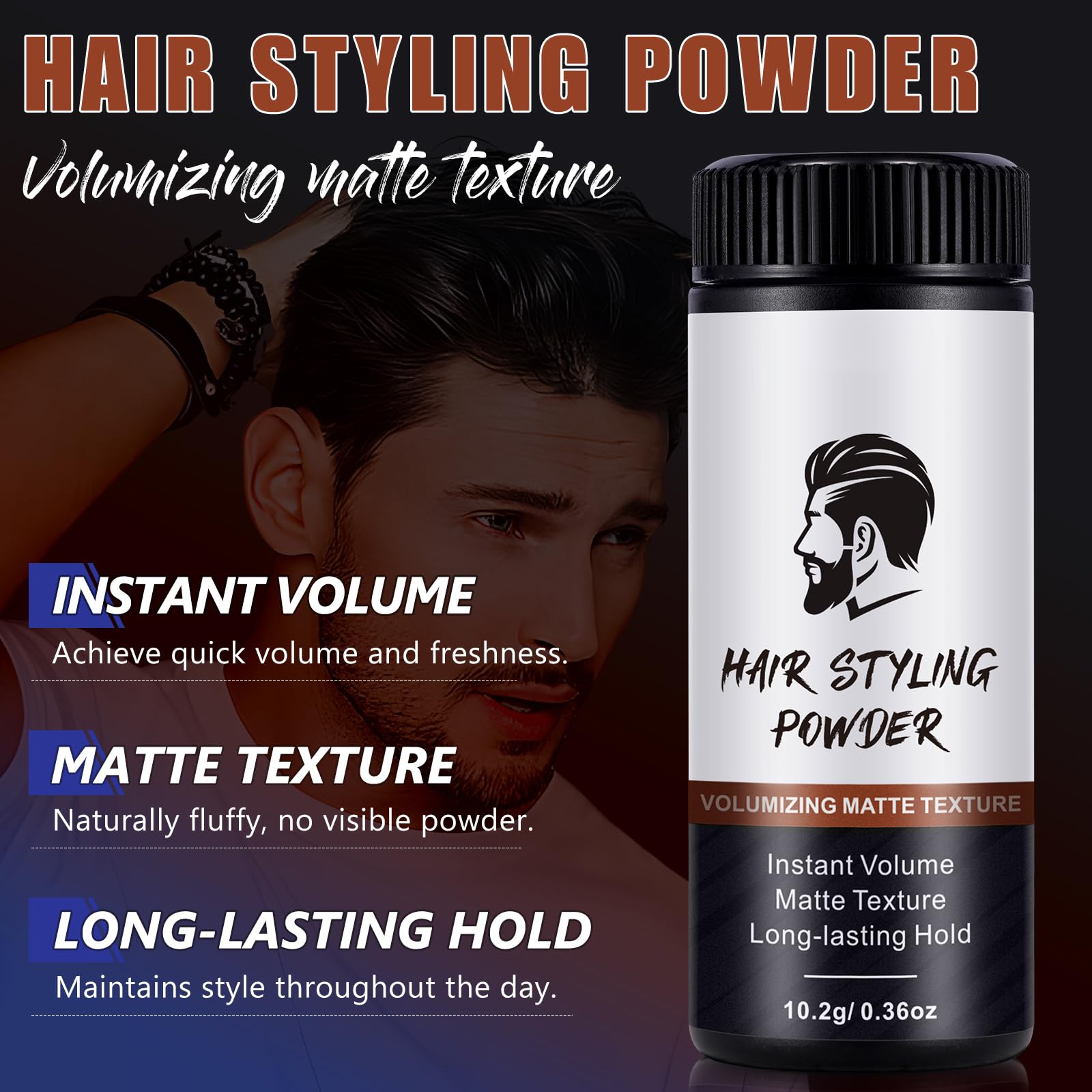 Hair Styling Powder for Men, 3 PCS Hair Texture Powder for Men, Natural Look Mens Styling Powder - Matte Texture Long-lasting Hold and Easy to Apply with No Oil or Greasy Residue, 10g