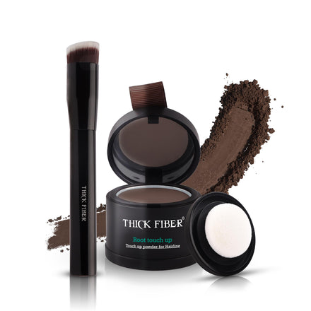 THICK FIBER Root Touch Up Powder – Covers Gray Roots & Hairline for Women – Water & Sweat Resistant Hair Powder Concealer for Thinning Hair with Brush Included (Medium Brown)