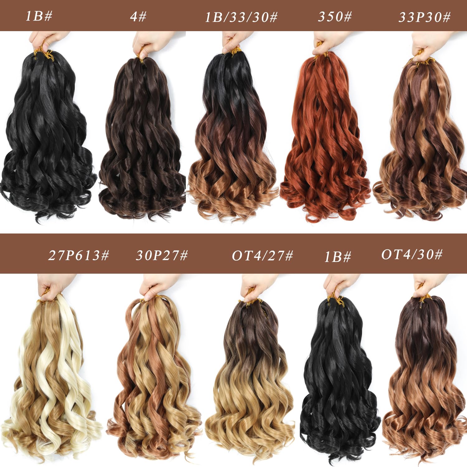FALEMEI French Curl Braiding Hair 12 Inch 8 Packs Curly Braiding Pre Stretched Curls Braiding Extension French Curl Crochet Braids Spiral Braiding Hair Extensions (1B/33/30#, 12 Inch (Pack of 8))
