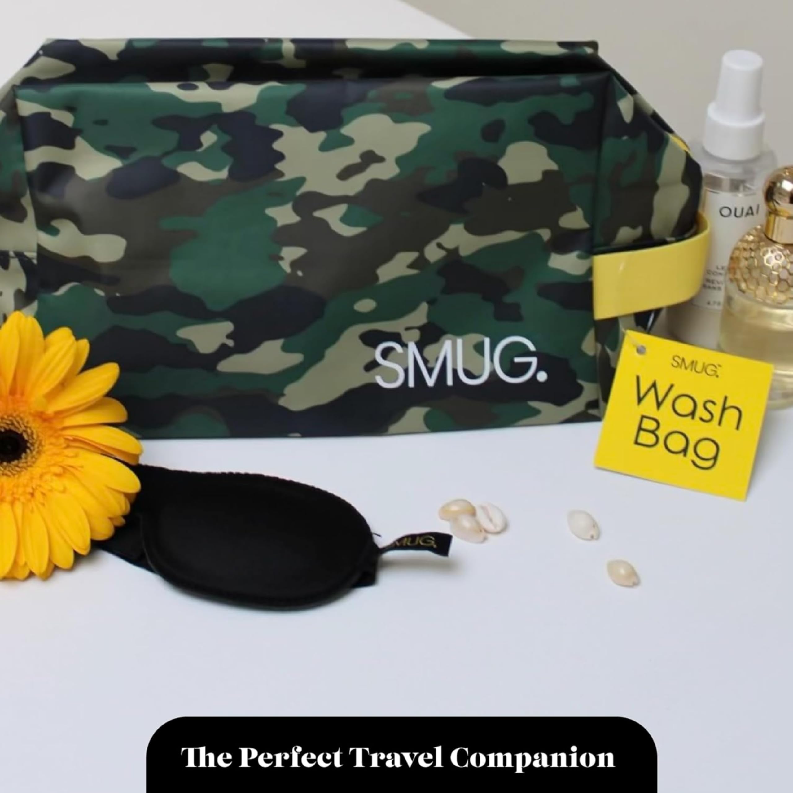 SMUG Wash Bag | Waterproof Travel Toiletry Bags for Travelling, Gym, Shower, Shaving, Toiletries, Cosmetics & Makeup Bag | Large Washbag for Men & Women | Stylish, Spacious & Easy Clean | Green Camo