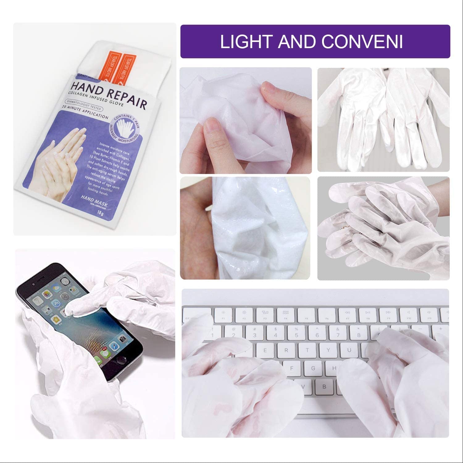 CCKULOOB Hand Mask, 6 Pairs Super Hydrating Hand Mask Moisturizing Hand Mask that Enriched with Collagen, Shea Butter, and Vitamin-E to Revive Dry, Rough and Cracked Skin (6 Lavender)
