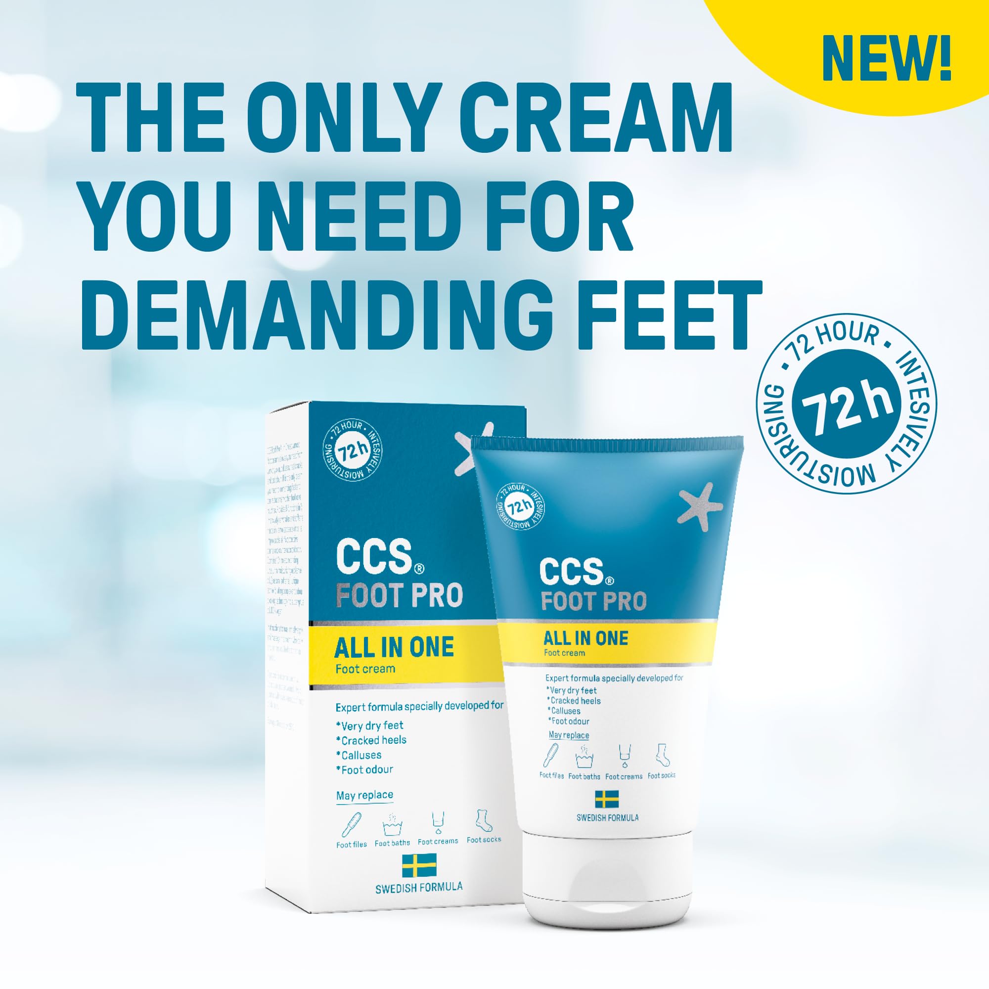 CCS All In One Foot Cream 100ml - Foot Pro Cream for Cracked Heels, Dry Skin & Calluses Feet - Foot Moisturiser - Developed for Very Dry Feet, Cracked Heels, Calluses and Foot Odour