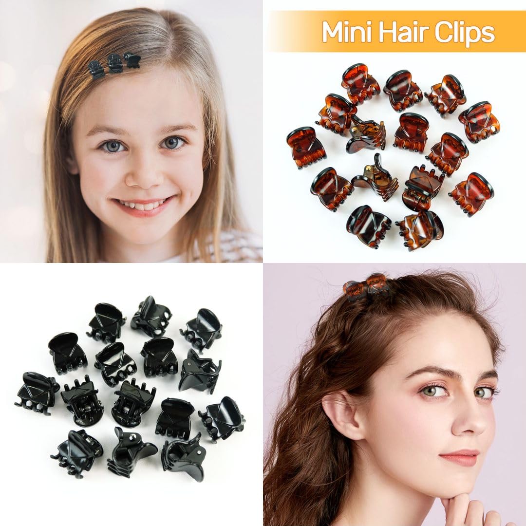 Hanyoushengvance Hair Clips, 30pcs Hair Claws, Mini Hairpin Clamps, Non-slip Hair Catch, Barrette Clamp,Mmini Hair Clips for Girls and Women with Storage Bags (black and Brown)