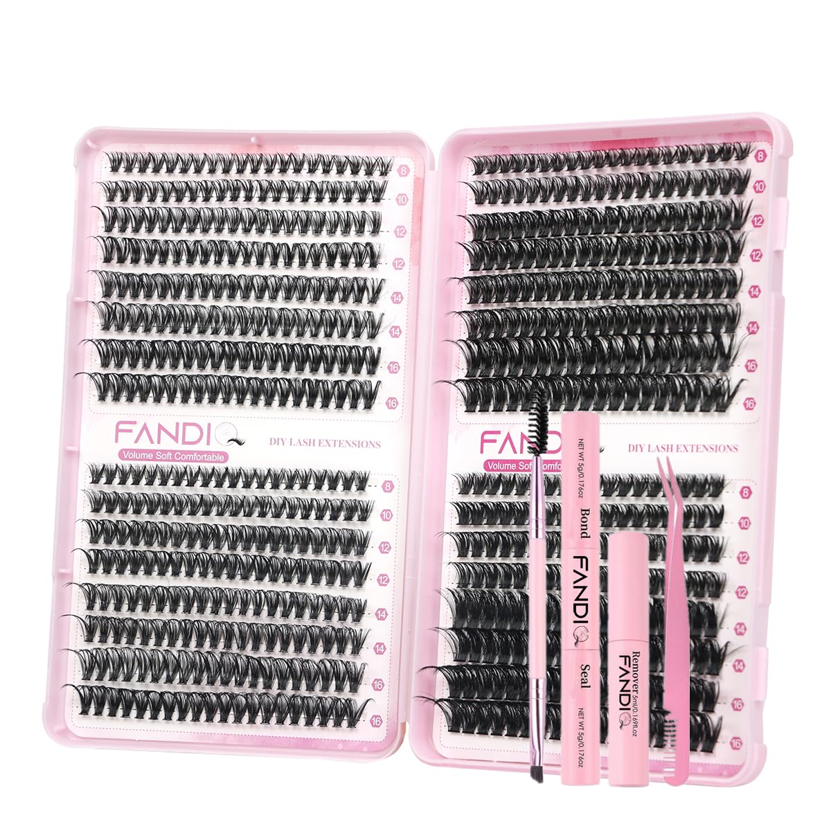 Individual Eyelashes Cluster Lashes Kit 40D+50D+60D+80D Lashes Individual Cluster Kit 8-16MM Lash Cluster Kit with Lash Bond and Seal Tweezers Remover Brush lash Extension Kit DIY at Home(C02 KIT)