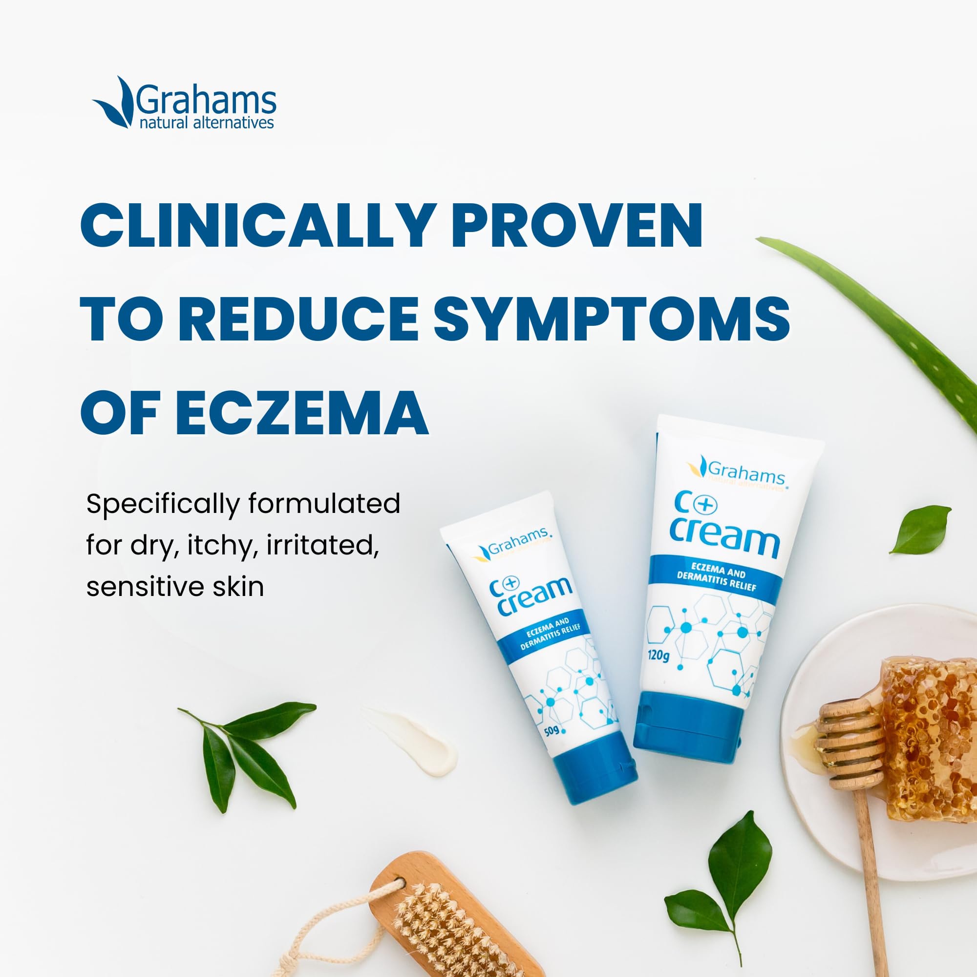 Grahams Natural C+ Eczema Cream - Clinically Proven Eczema Cream for Dry Skin, Inflammation, Dermatitis & Itchy Skin Relief for Adults - with Manuka Honey - Hypoallergenic & Steroid-Free (120g)