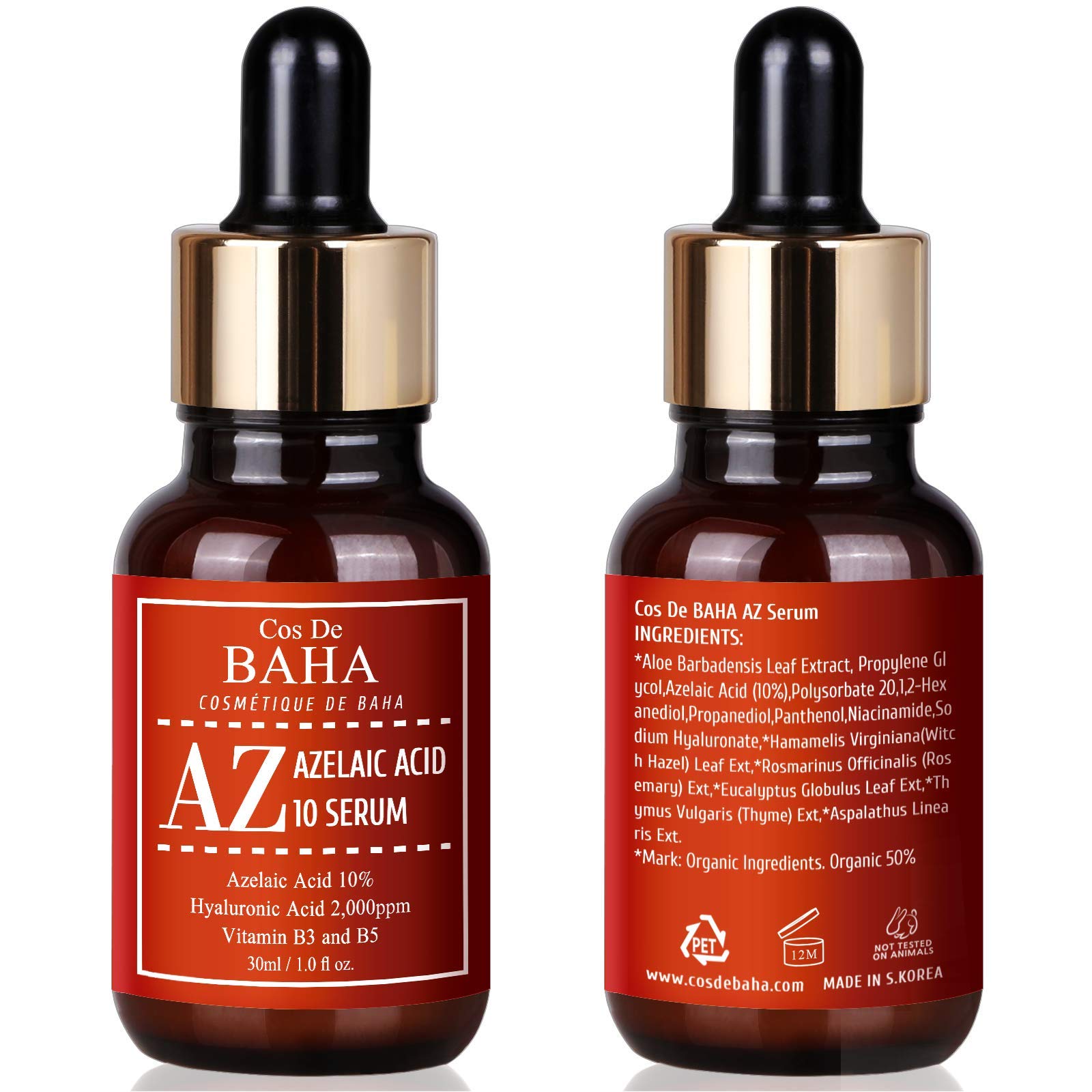 Azelaic Acid 10% Facial Serum with Niacinamide - Fast Rosacea Skin Care Product + Reduce Cystic Acne Scar + Redness Relief Face + Pimple Pigmentation Blackhead, 1 Fl Oz (30ml)