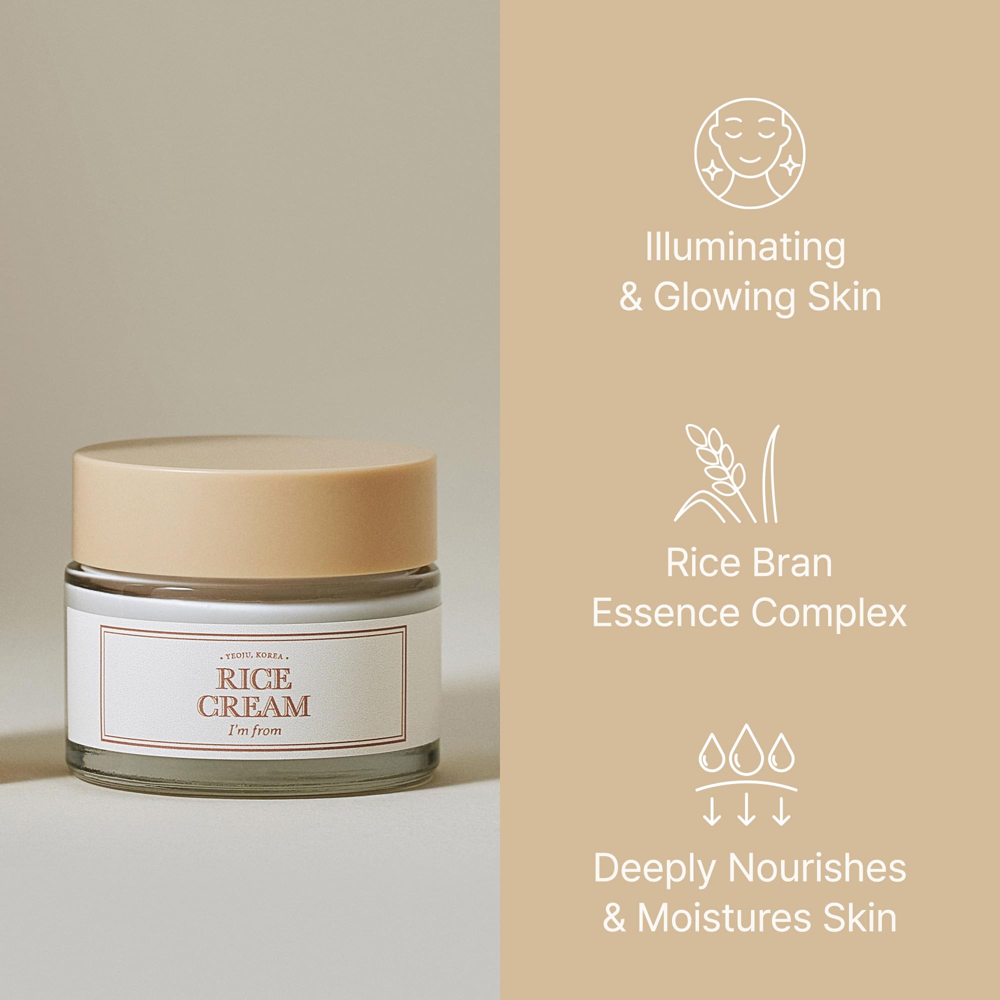 I'm from Rice Cream 1.76 Ounce, Rice Bran Essence with Ceramide, Glowing Look, Improves Moisture Skin Barrier, Deep Nourishment, Smooths and Evens Skin Tone, K-Beauty