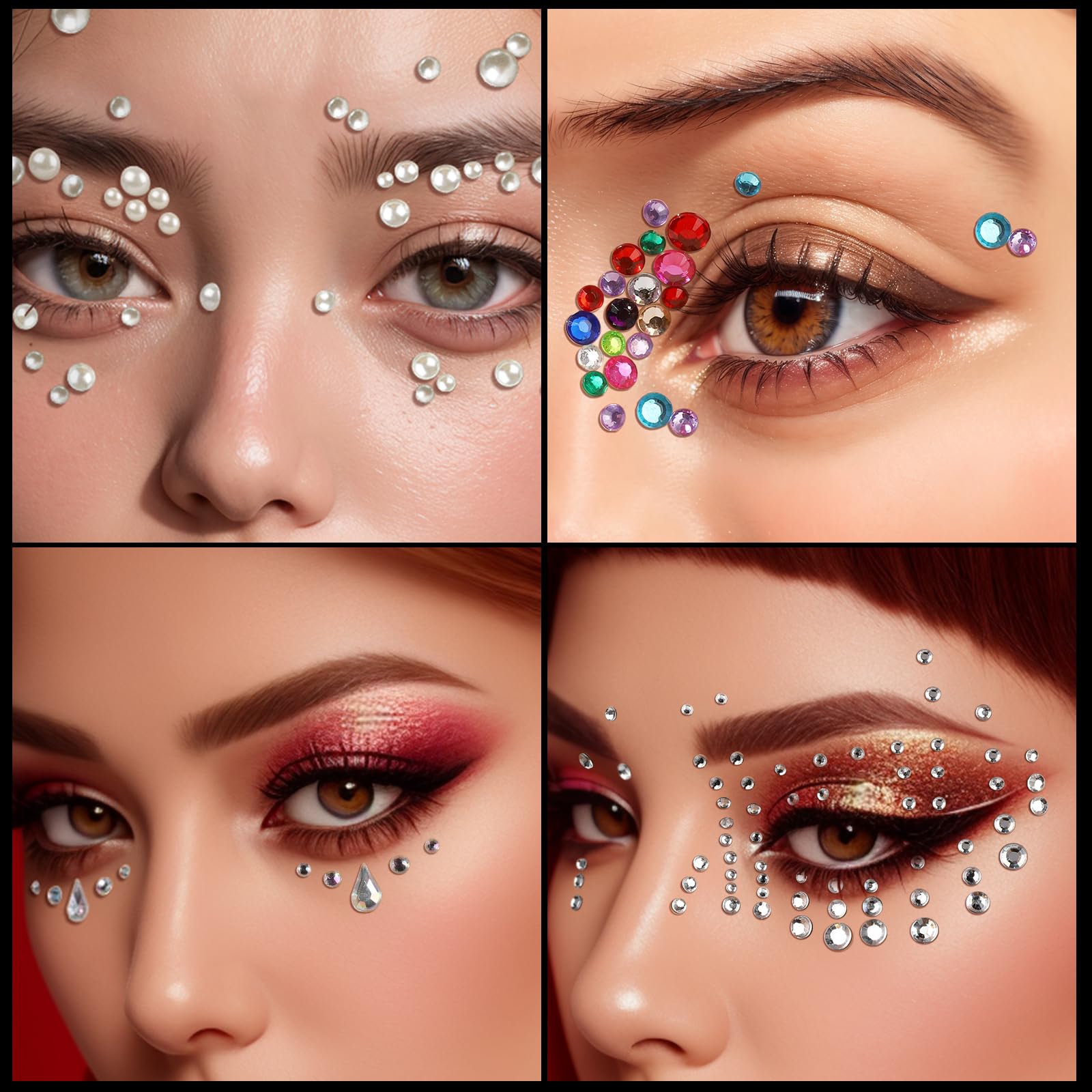 Teenitor Self Adhesive Face Gems and Pearls for Makeup, Festival Jewels, Hair Gems, Rhinestone Stickers for Face, Eye, Makeup, Body