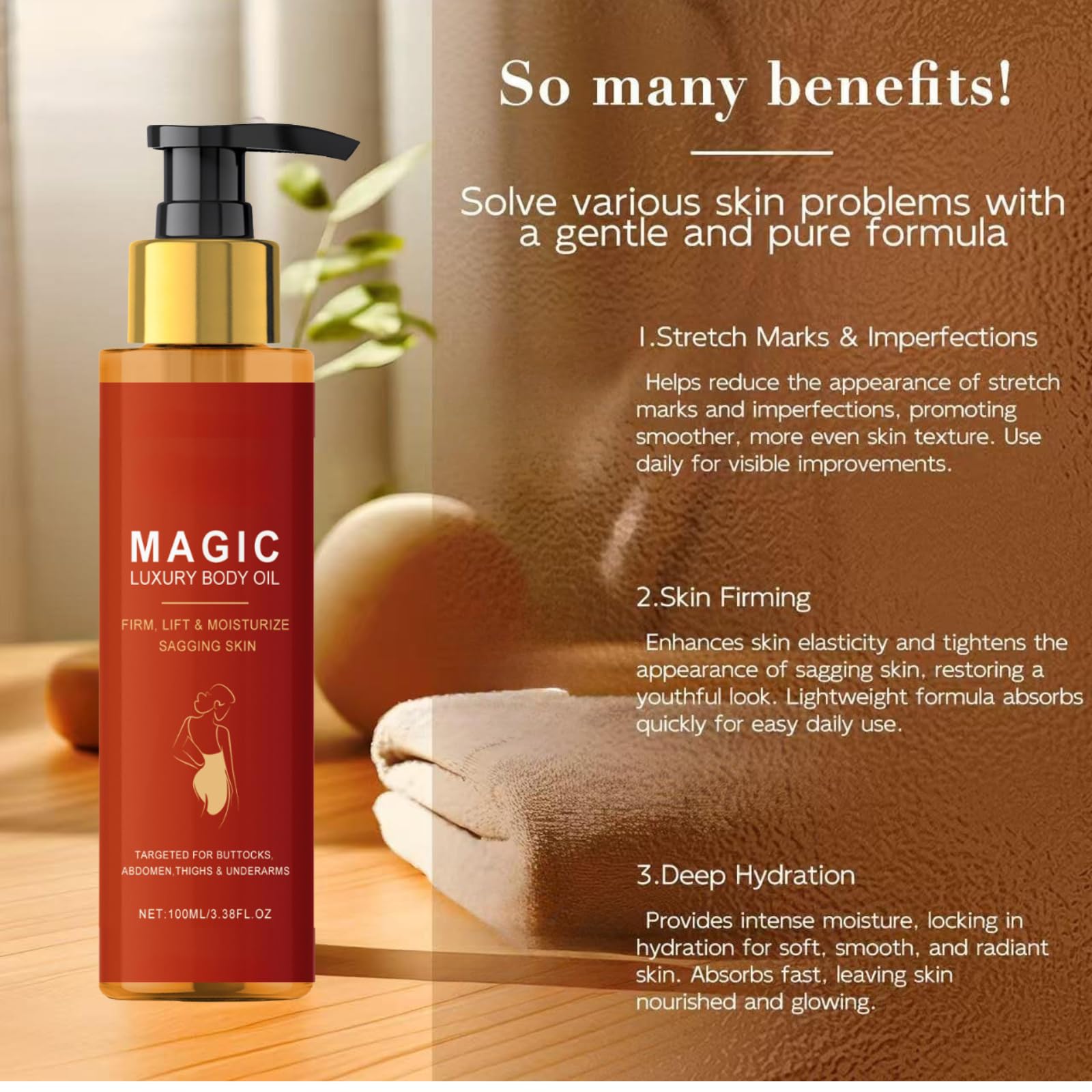 Magic Firming Body Oil with Gua Sha Tool,Magic Luxury Body Oil,Massage Oils for Scars, Wrinkles, Fine Lines & Stretch Marks, Natural Body Moisturizing Oil After-Shower Skin Care