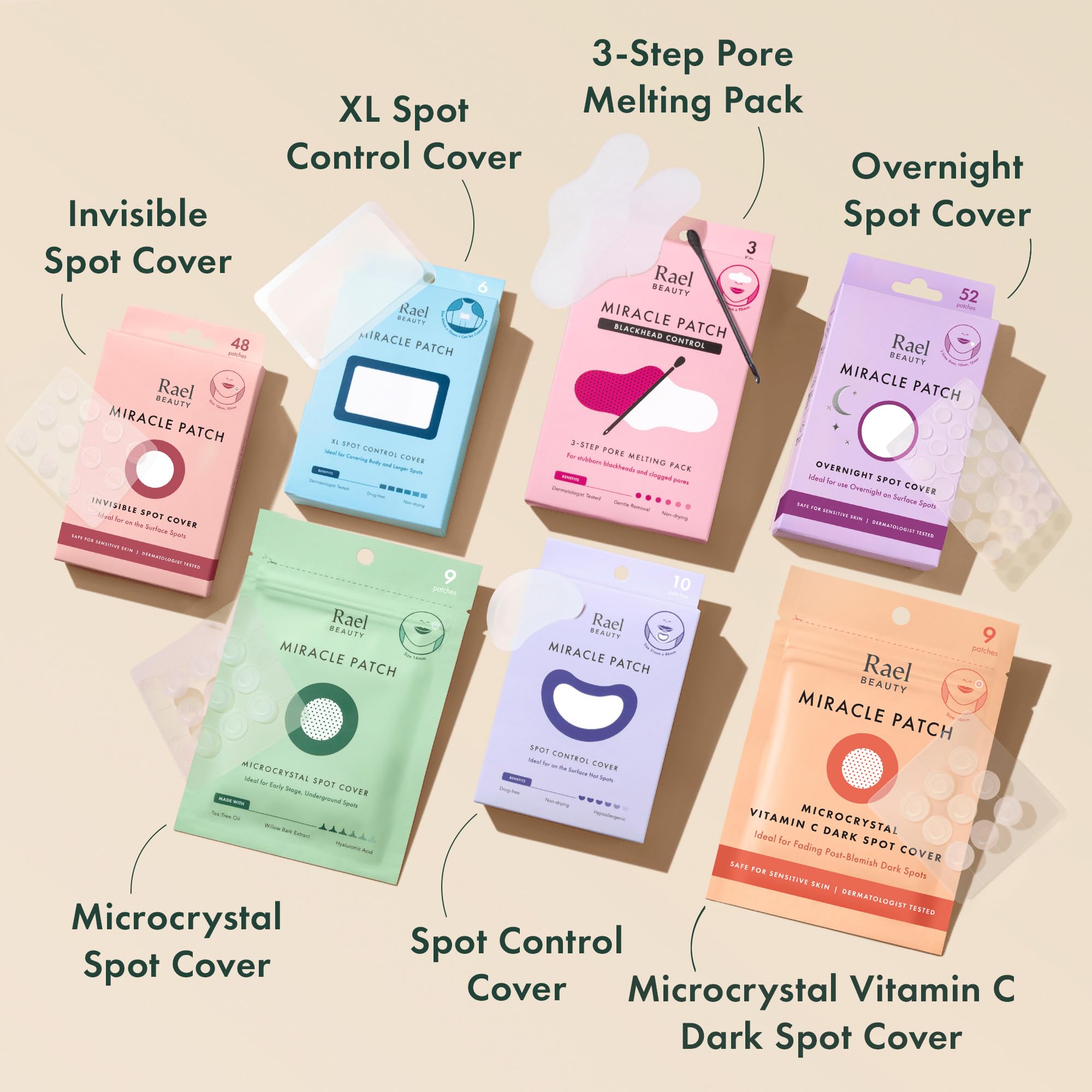 Rael Pimple Patches, Miracle Large Spot Control Cover - Large Size for Chin Cheek Nose, Korean Skincare, Hydrocolloid Acne Spot Treatment Patch, Vegan & Cruelty Free (10 Count)