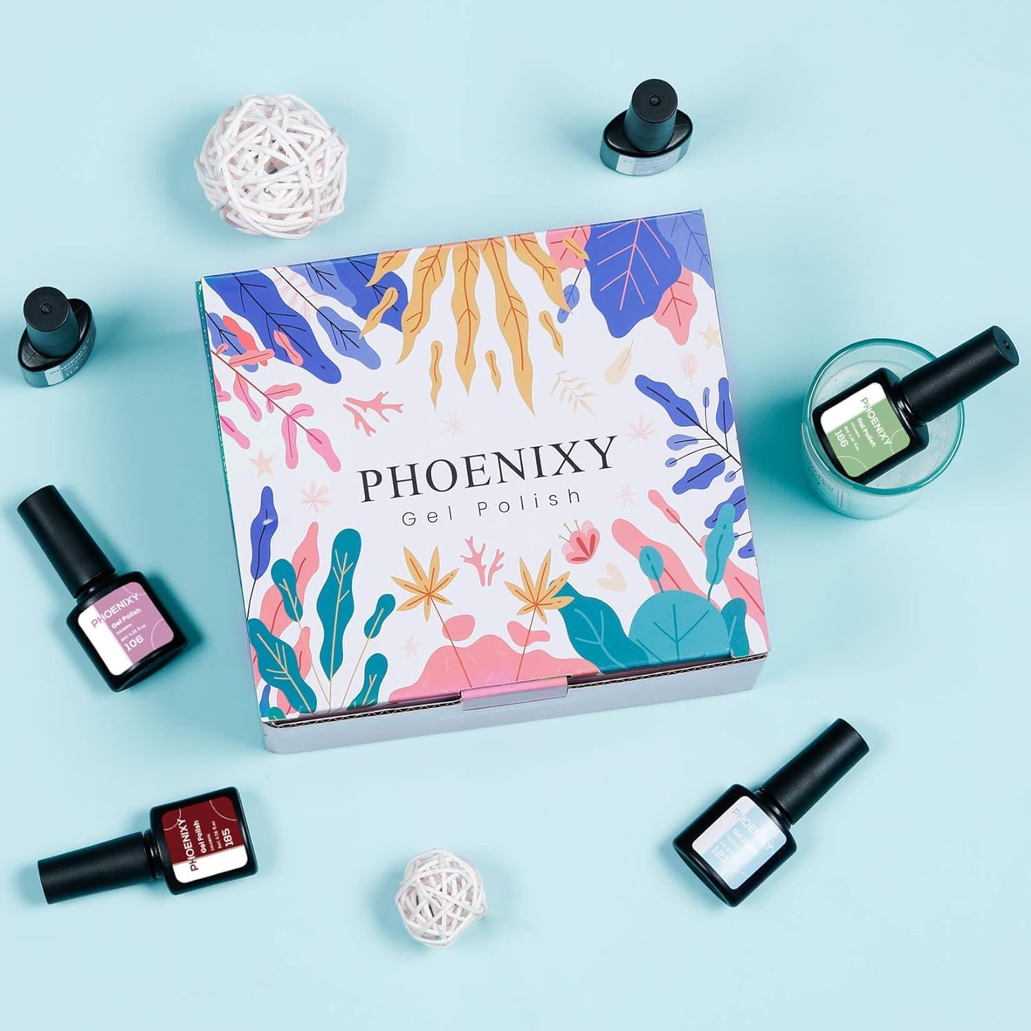 Gel Nail Polish Set - Phoenixy 24pcs 8ml UV Soak-off Gel Polish 21 Colours Gel Nail Varnish Set Base and Top Coat Nail Gift Kit for Women