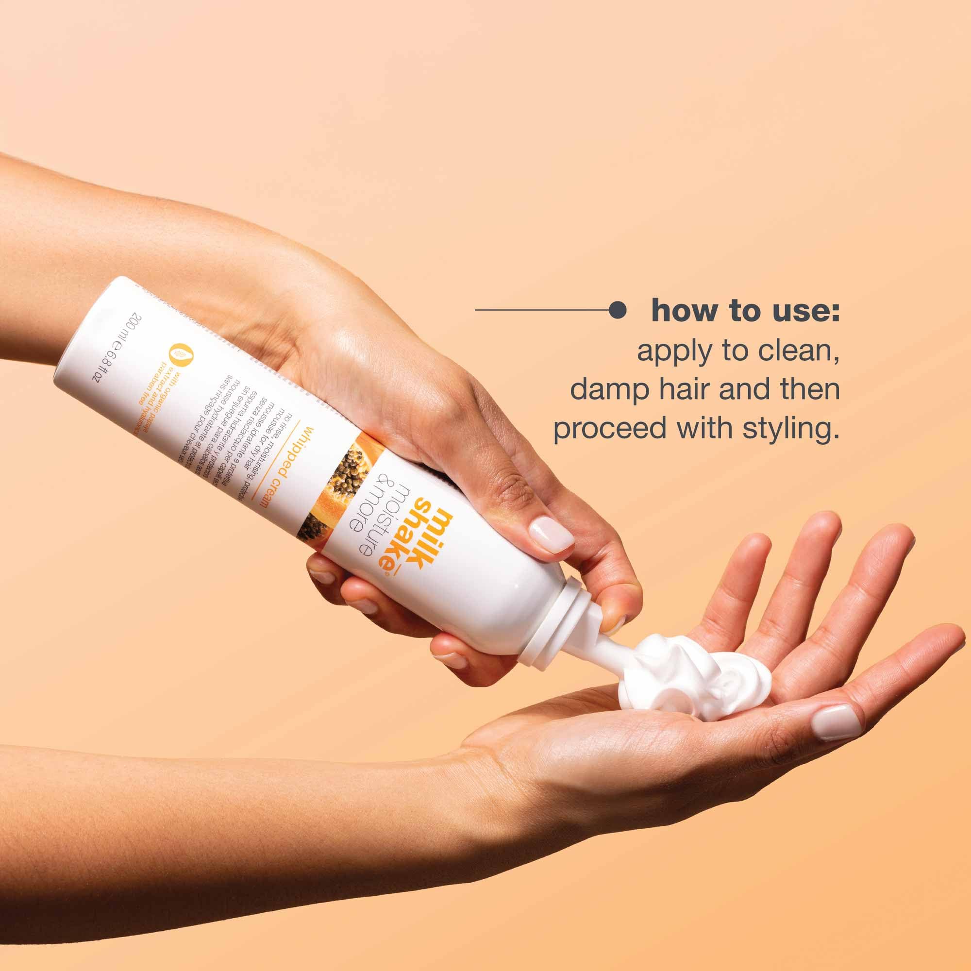 milk_shake | Moisture & More Whipped Cream 200 ml, No Rinse, Moisturising, Protective Mousse for Dry Hair, Made in Italy
