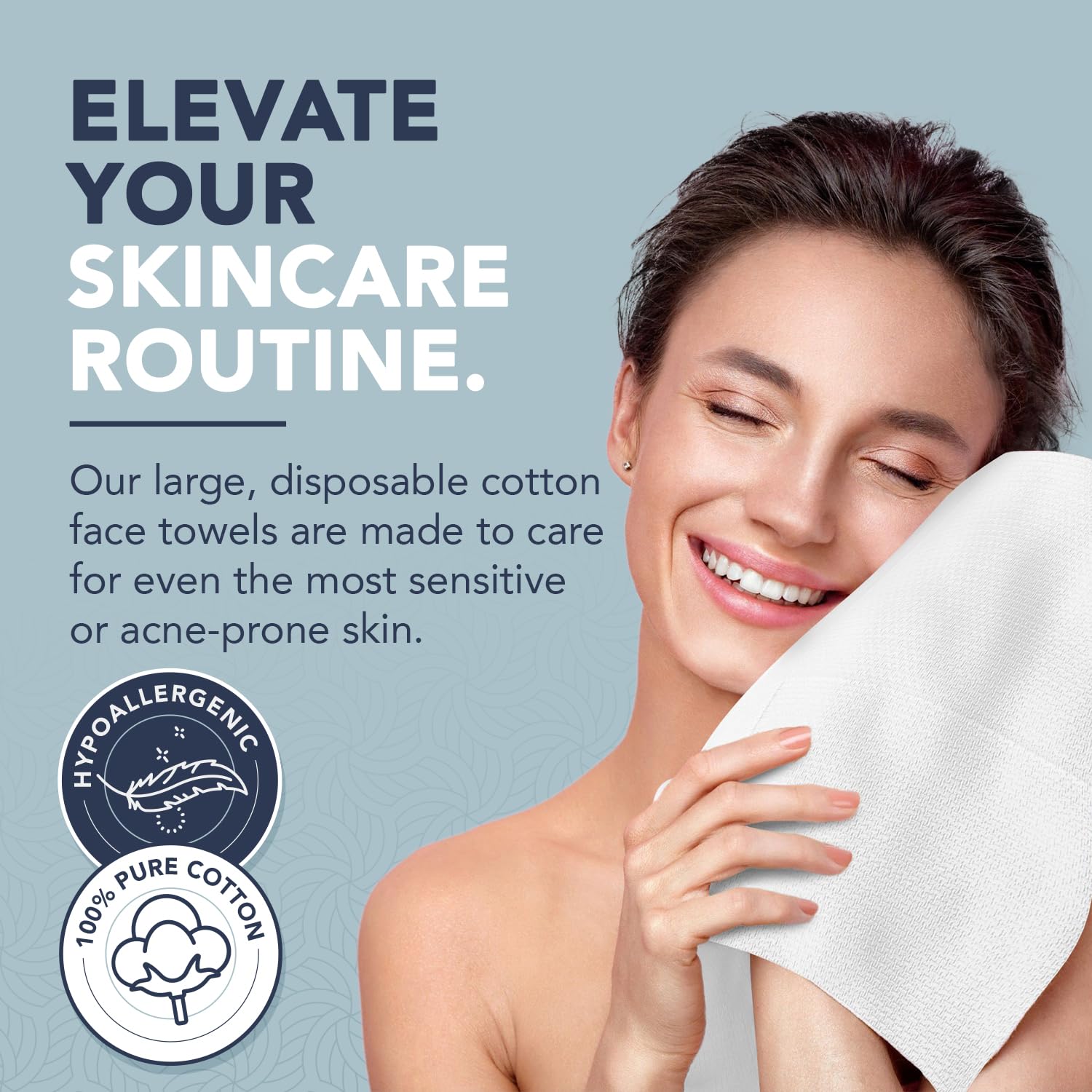 DERMACOTTON 80 Disposable Towels - Pure Cotton, 100% Biodegradable, Hypoallergenic for Face Wash and Makeup Removal – Super Soft Face Wipes, Sensitive Skin, Facial Cloths