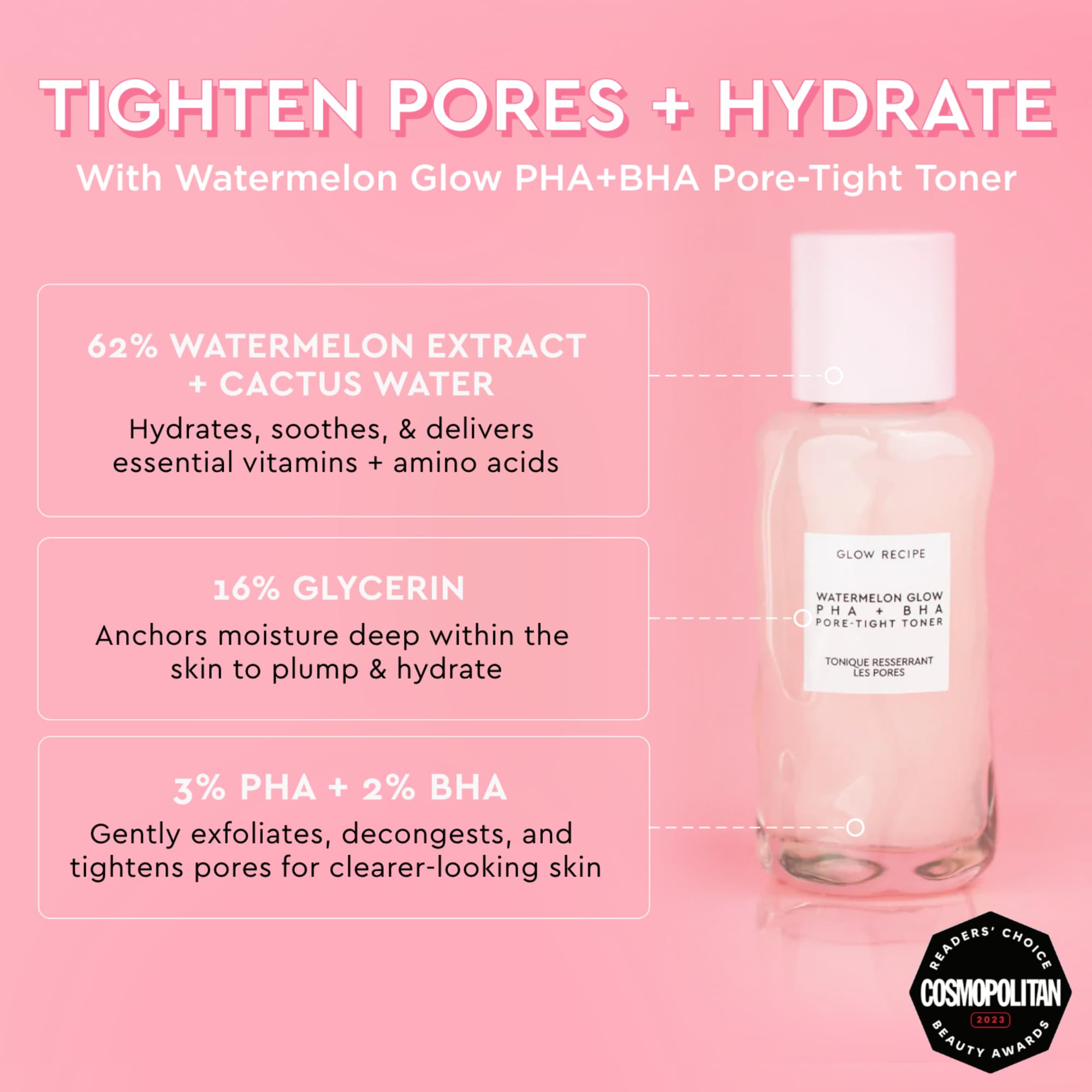 Glow Recipe PHA + BHA Face Toner - Facial Toner, Pore Minimizer & Gentle Face Exfoliant for Glass Skin - Exfoliating, Tightening & Hydrating Skin Care with Hyaluronic Acid & Watermelon (40ml)