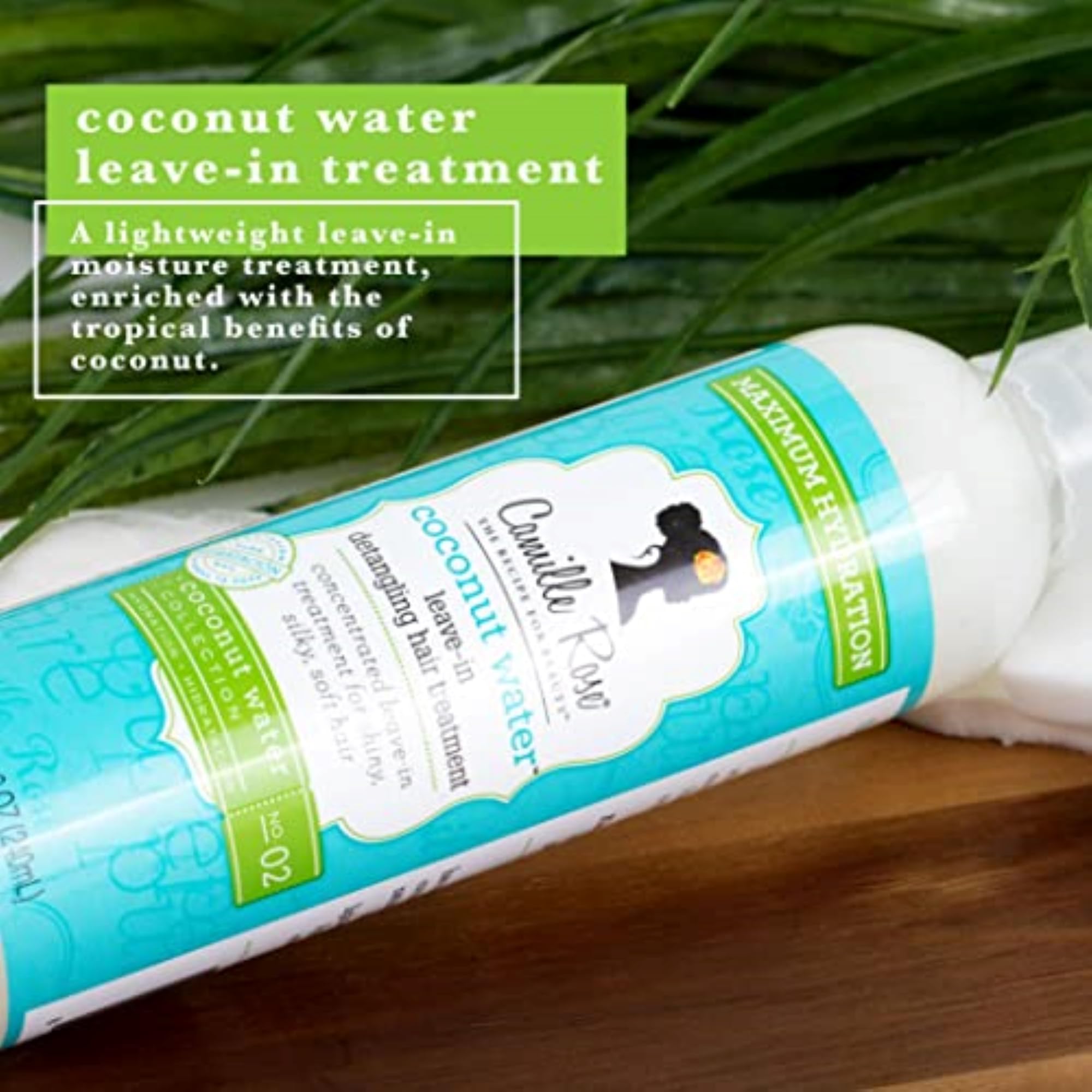 Camille Rose Coconut Water Leave in Conditioner, Concentrated Hair Detangler Treatment for Maximum Hydration and Shiny, Silky, Soft Strands, 8 oz