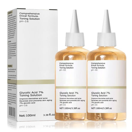 Glycolic Acid Toner, Glycolic Acid 7% Resurfacing Exfoliating Solution for Blemishes and Acne, Toner Suitable for Combination and Oily Skin, Pore Treatment (100ml) 2Pcs