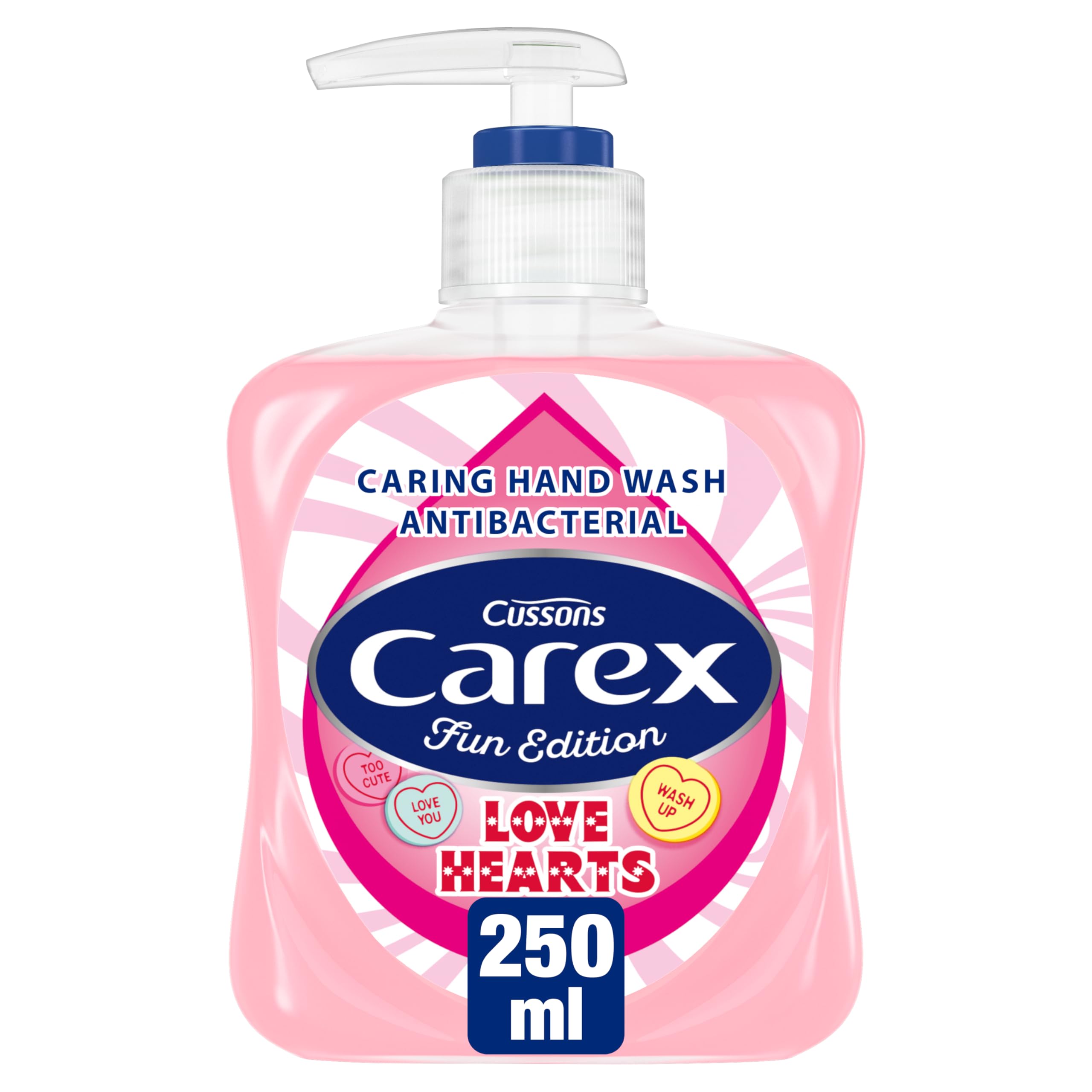 Carex Fun Editions Love Hearts Hand Wash Pack of 6, Antibacterial Hand Soap with Fun Edition Swizzles Love Hearts Fragrance, Soap that Cleans, Cares and Protects, 250ml