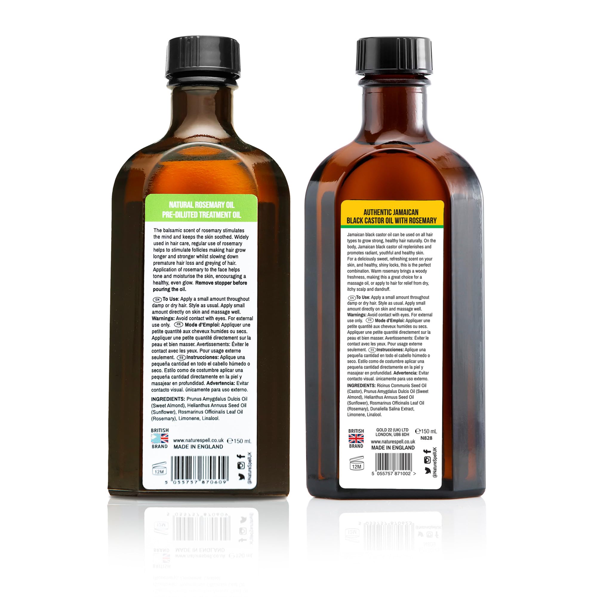 Nature Spell Rosemary Oil For Hair Growth Duo 150ml x 2, Treats Dry & Damaged Hair, Rosemary Oil Fusion Duo Pre-Diluted With Almond & Castor Oil, Made In The UK
