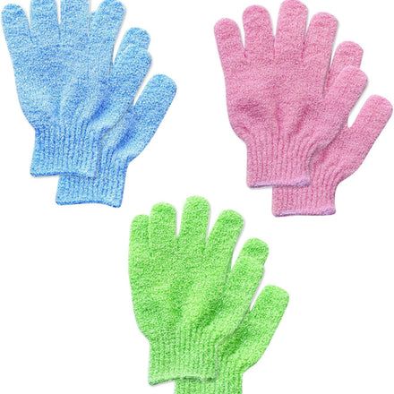 6Pcs Exfoliating Gloves - Bamboo Shower Gloves - Bath and Body Exfoliator Mitts - Scrubs Away Ingrown Hair and Dead Skin - for Shower, Spa, Massage and Dead Skin Cell Remover Loofah - Green,Blue,Pink