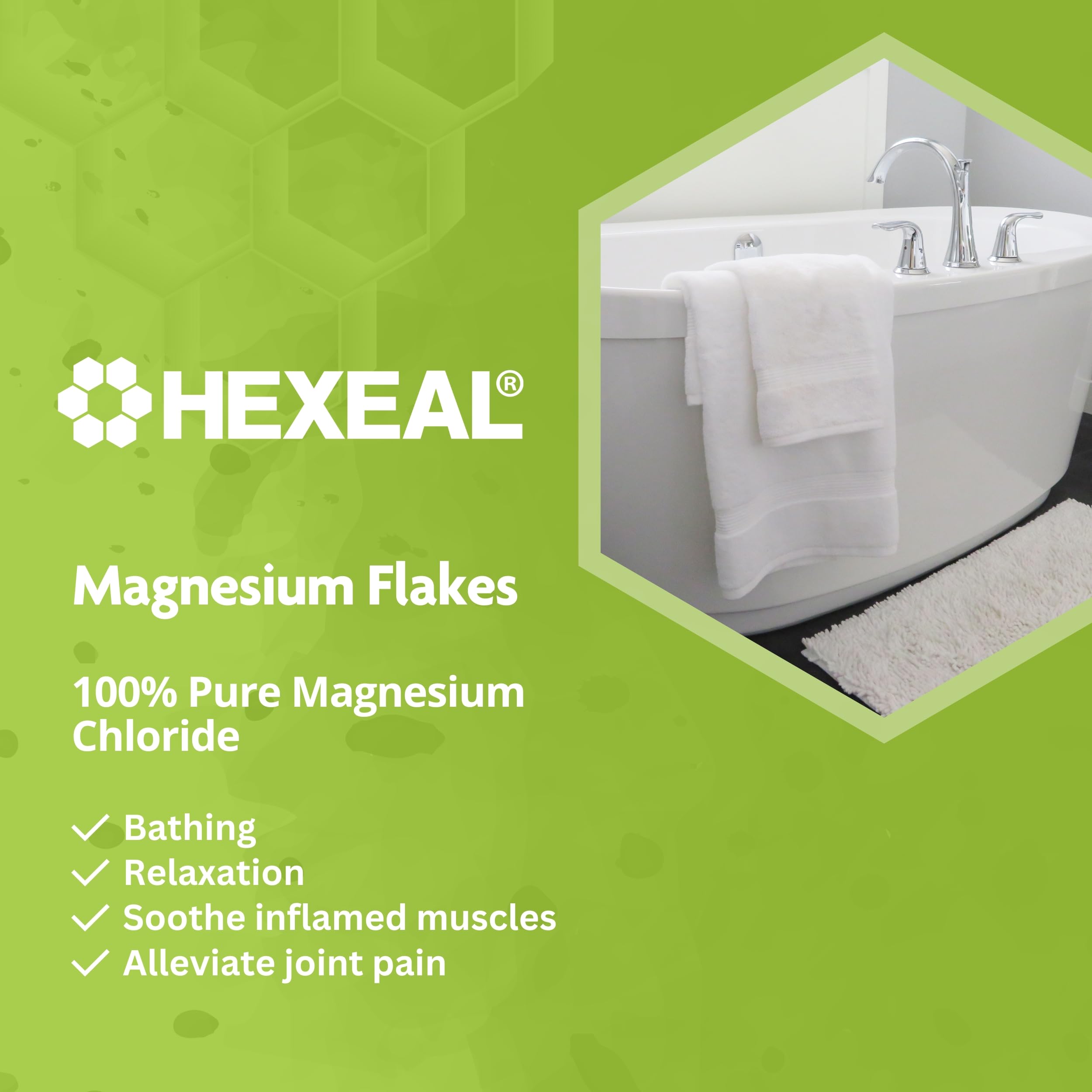 Hexeal Magnesium Flakes 10kg – 10kg Bucket of Magnesium Flakes to Soothe Muscles, Joints & Aches – for Bathing, Gardening & Beauty – Household & Commercial Use