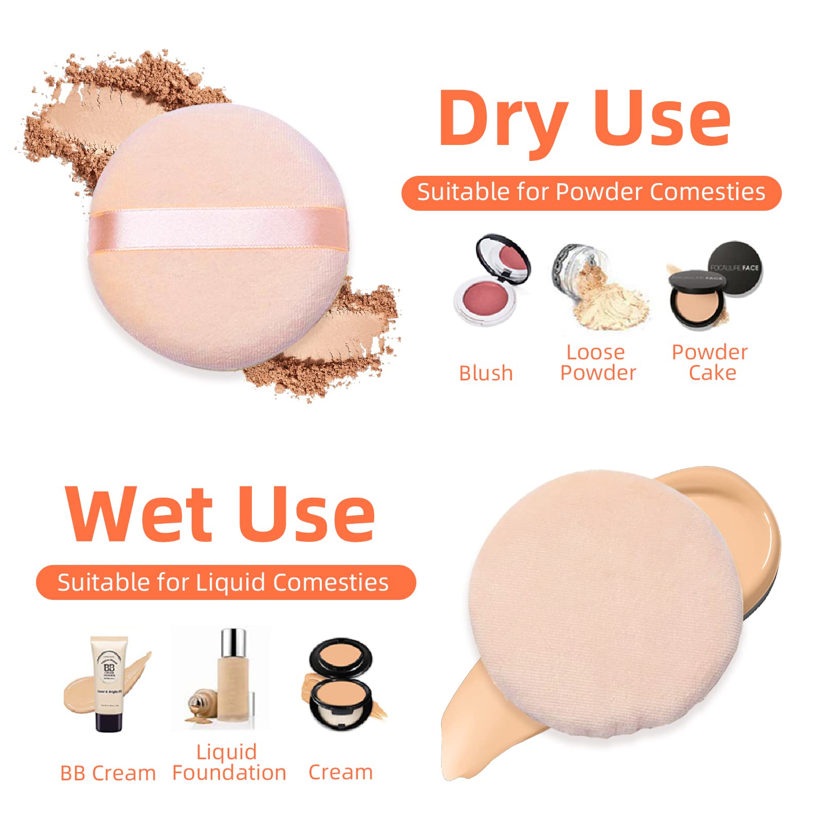6 Pieces Powder Puffs Cotton Makeup Puffs for Loose Powder Mineral Powder Cosmetic Foundation - 2.36 inch/6 cm Soft Round Powder Puffs Makeup Face Sponges for Face and Body - Nude