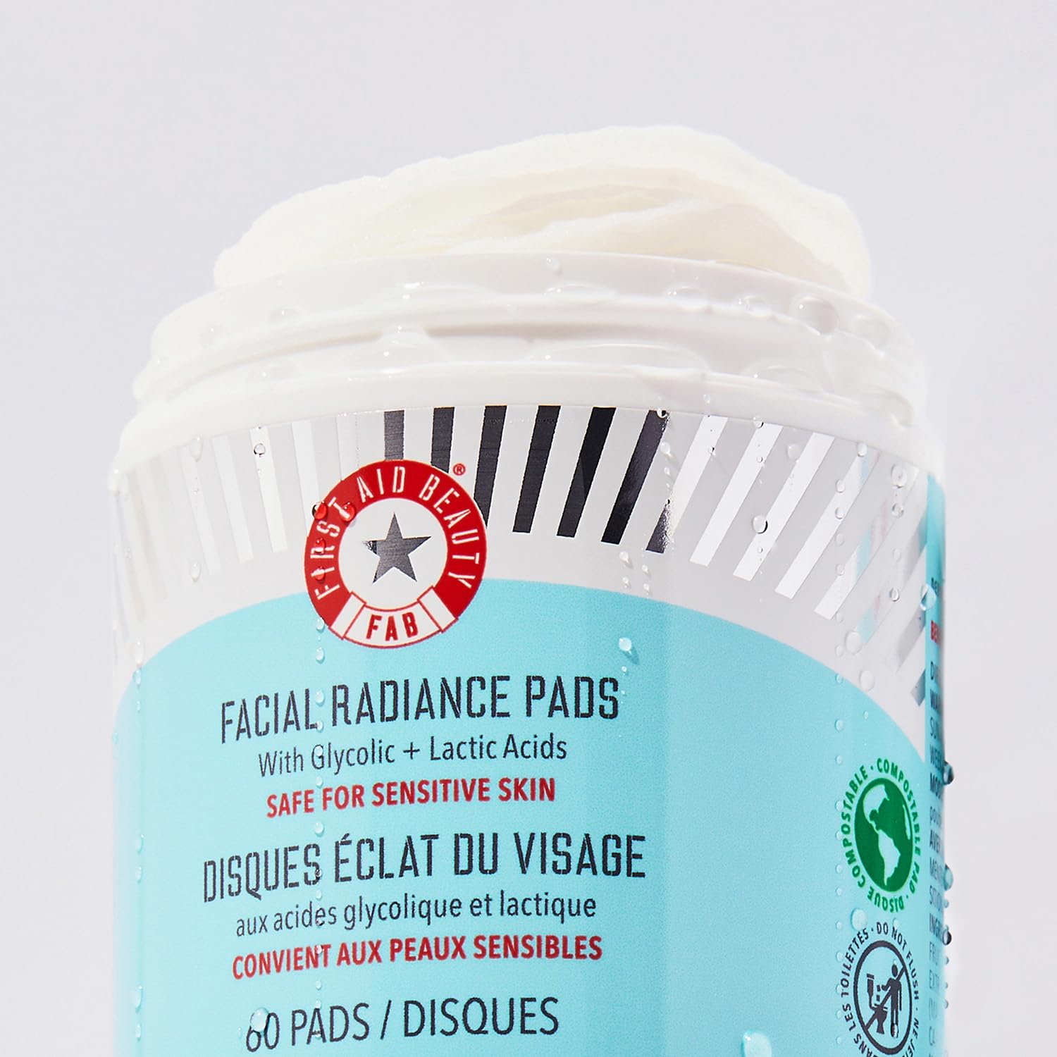 First Aid Beauty Facial Radiance Pads – Daily Exfoliating Pads with AHA (Glycolic + Lactic Acids) that Help Tone & Brighten Skin – Compostable for Daily Use – 60 Pads