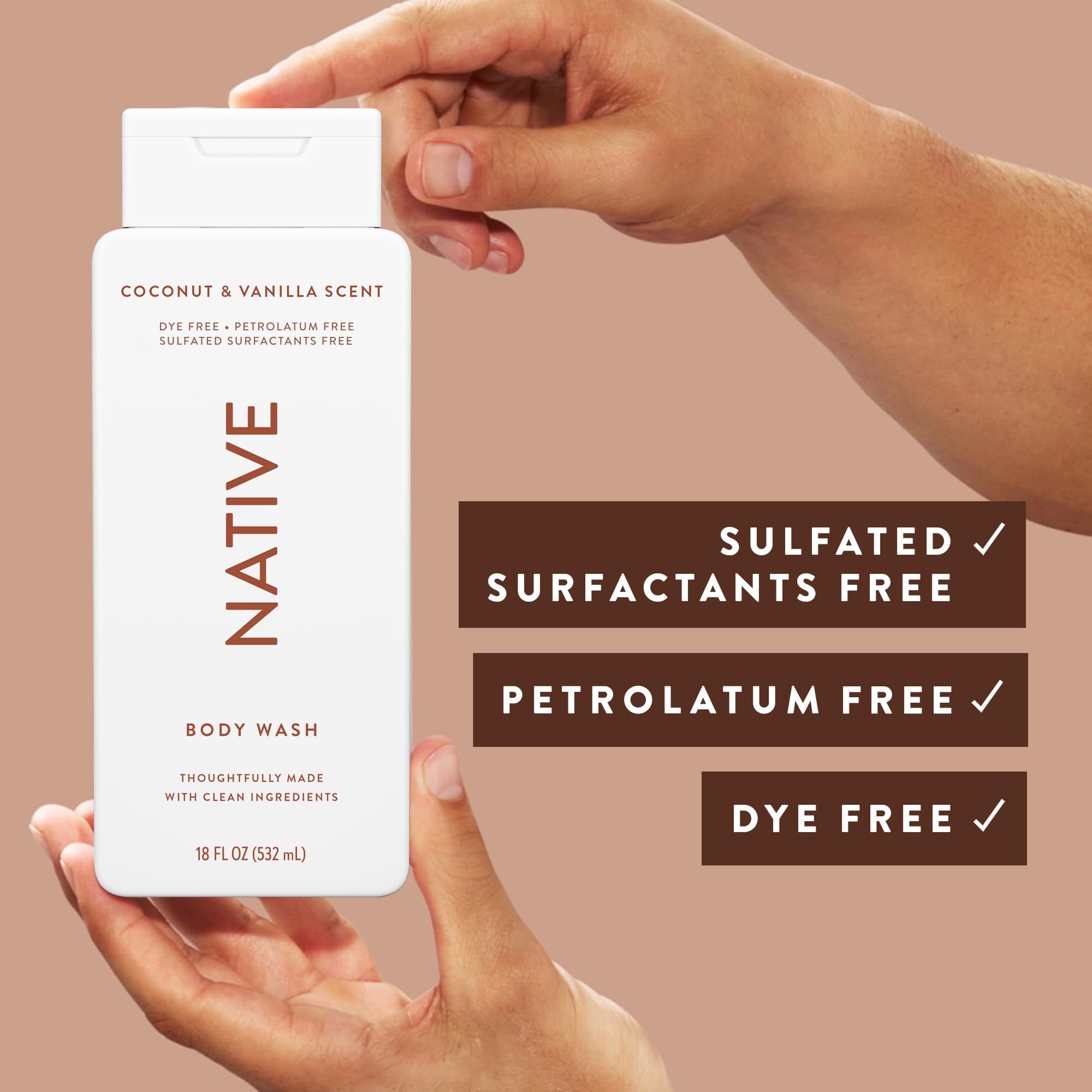 Native Shower Gel & Body Wash for Women & Men - Free of Sulphates & Dyes - Coconut & Vanilla Scent Body Soap - Gently Cleanses with Plant-Based ingredients (532ml)