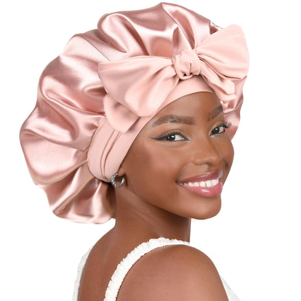 YANIBEST Silk Sleep Cap Satin Bonnet for Black Women Men for Curly Braids, Blush Pink, L